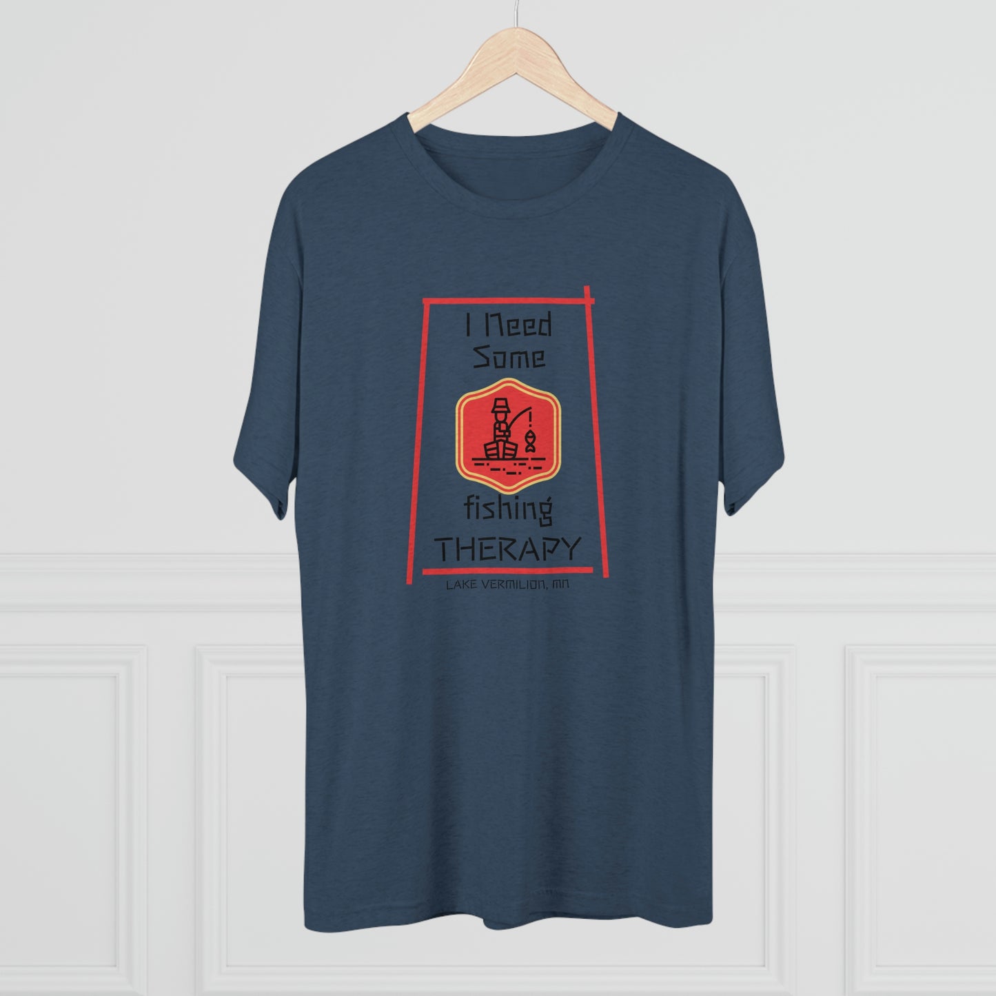 Fishing Therapy - Red Accents - Lake Vermilion - Unisex Tri-Blend Crew Tee