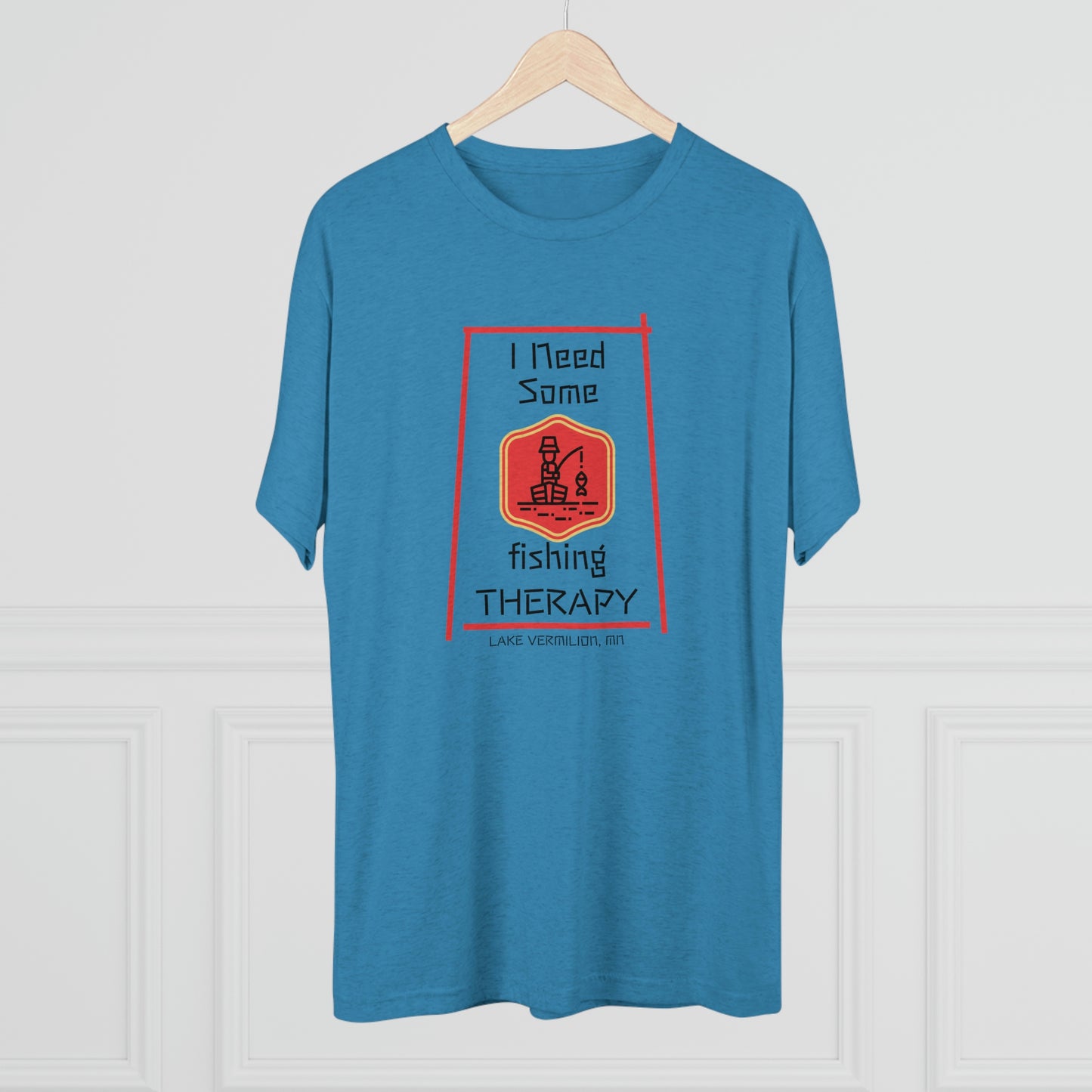 Fishing Therapy - Red Accents - Lake Vermilion - Unisex Tri-Blend Crew Tee