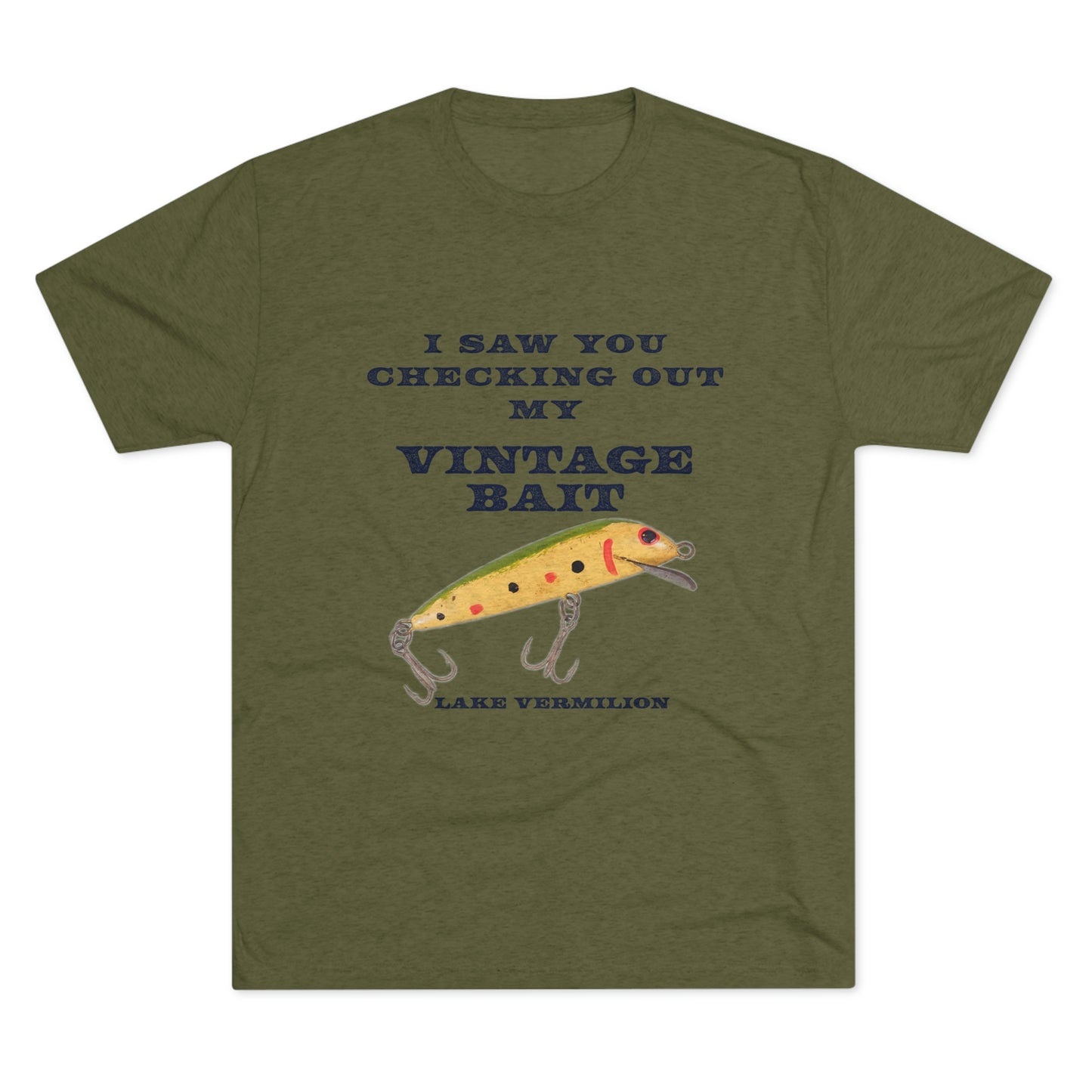 Checking Out My Vintage Bait - Lake Vermilion Fishing - Unisex Tri-Blend Crew Tee
