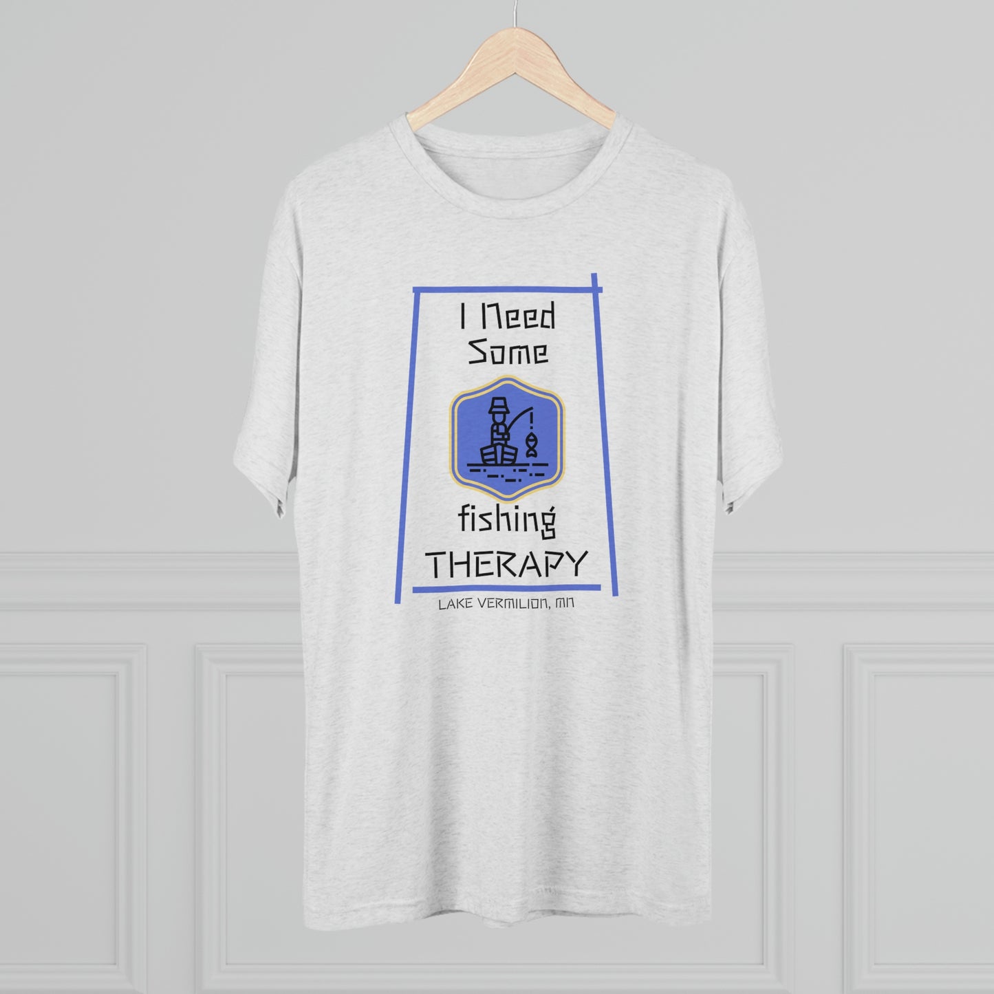 Fishing Therapy - Blue Accents - Lake Vermilion - Unisex Tri-Blend Crew Tee