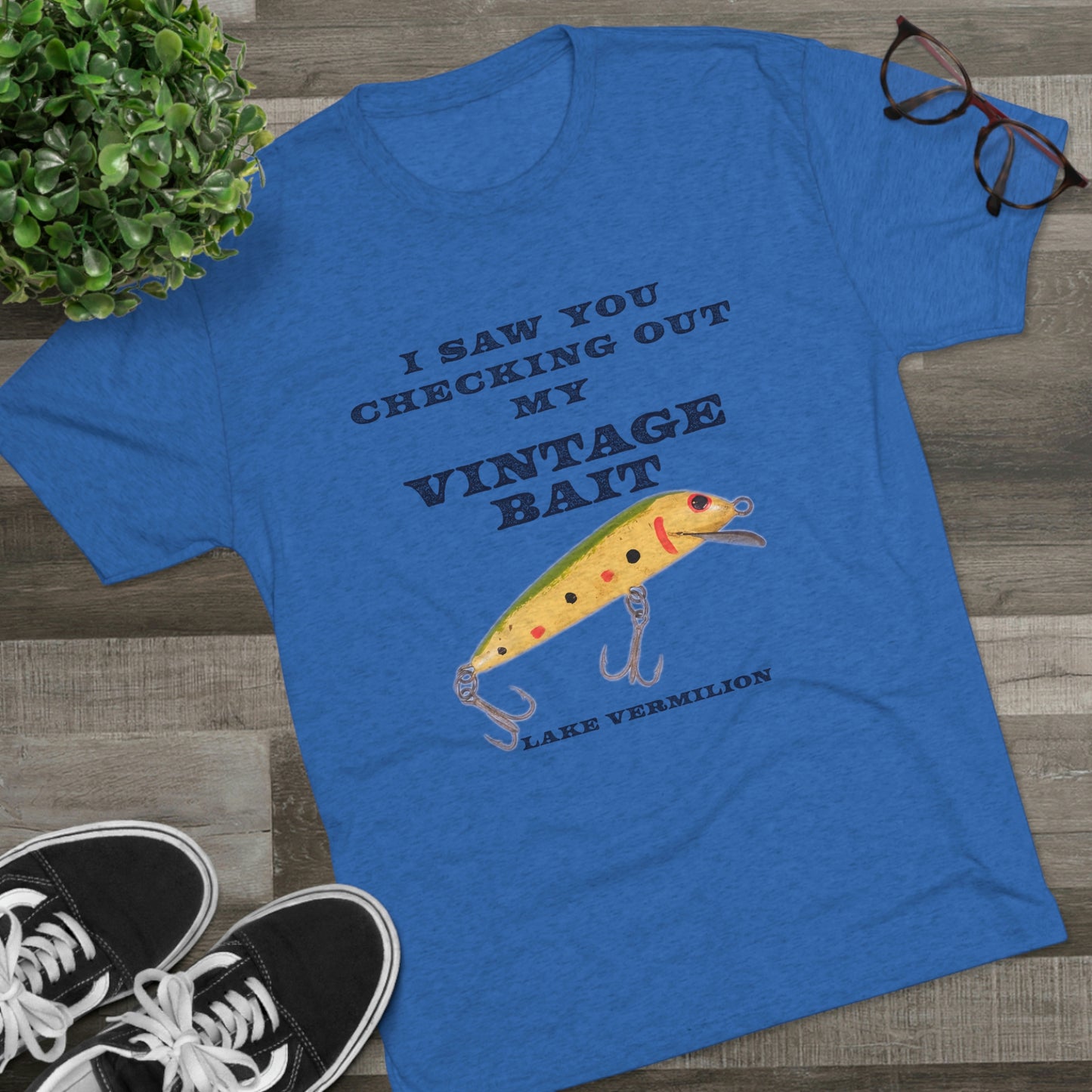 Checking Out My Vintage Bait - Lake Vermilion Fishing - Unisex Tri-Blend Crew Tee