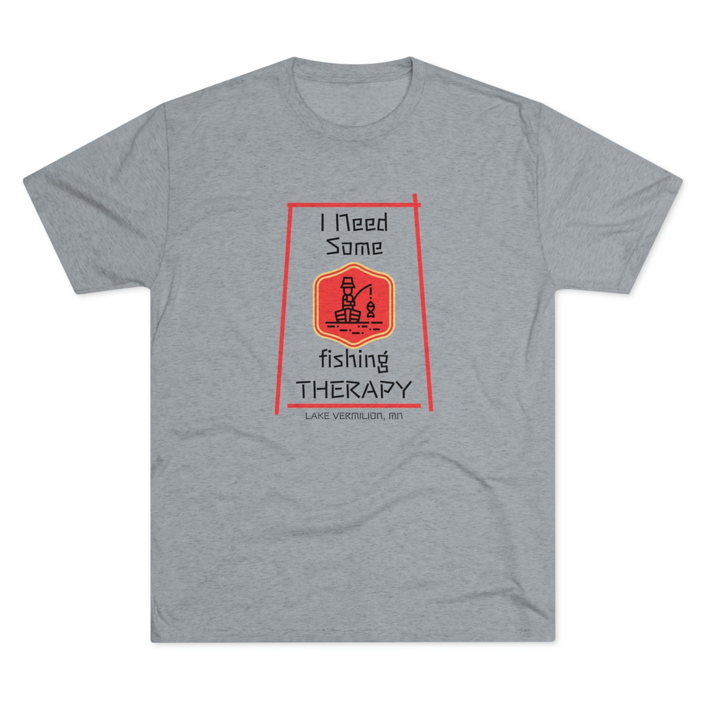 Fishing Therapy - Red Accents - Lake Vermilion - Unisex Tri-Blend Crew Tee