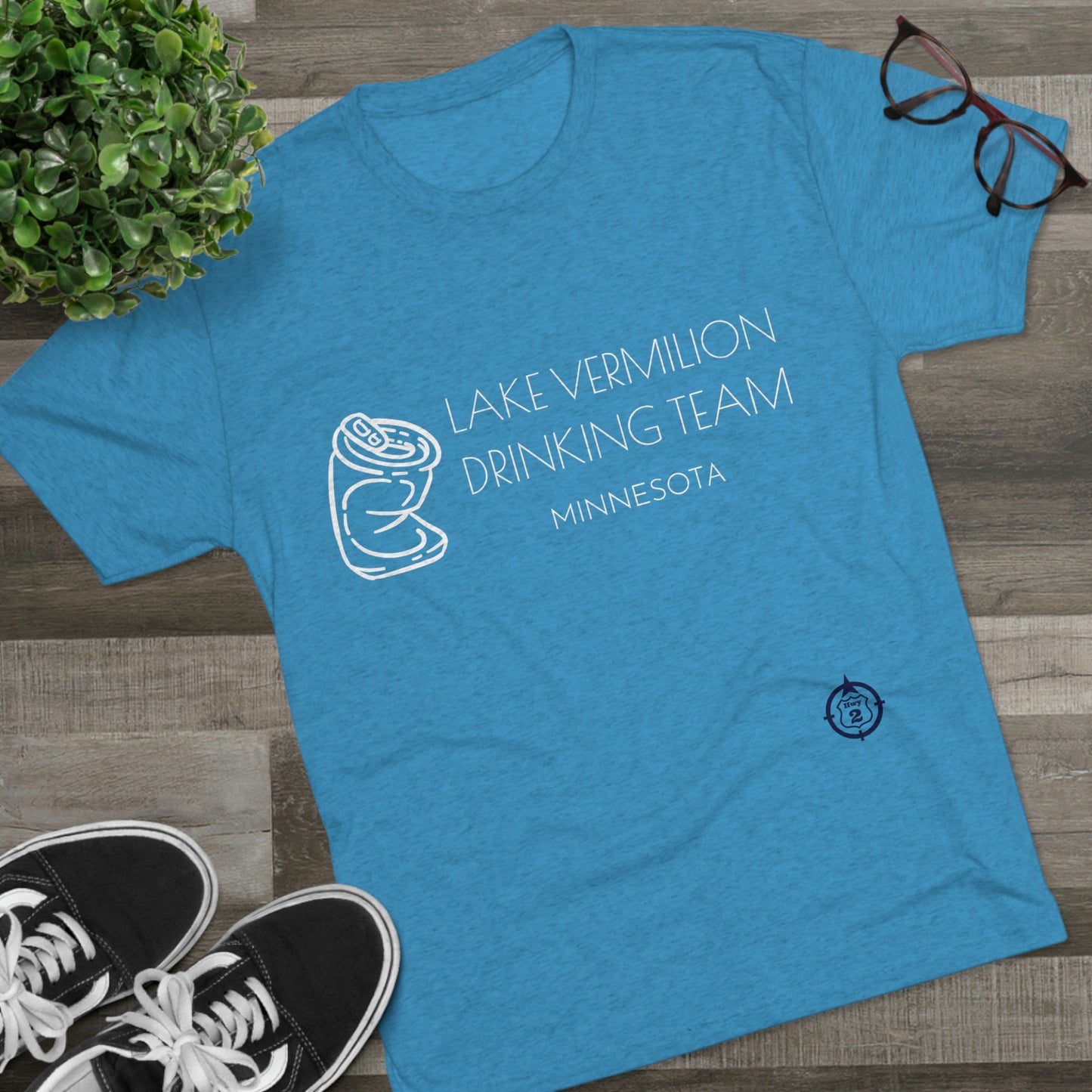Lake Vermilion - Drinking Team - Crushed Can - White Graphic - Unisex Tri-Blend Crew Tee
