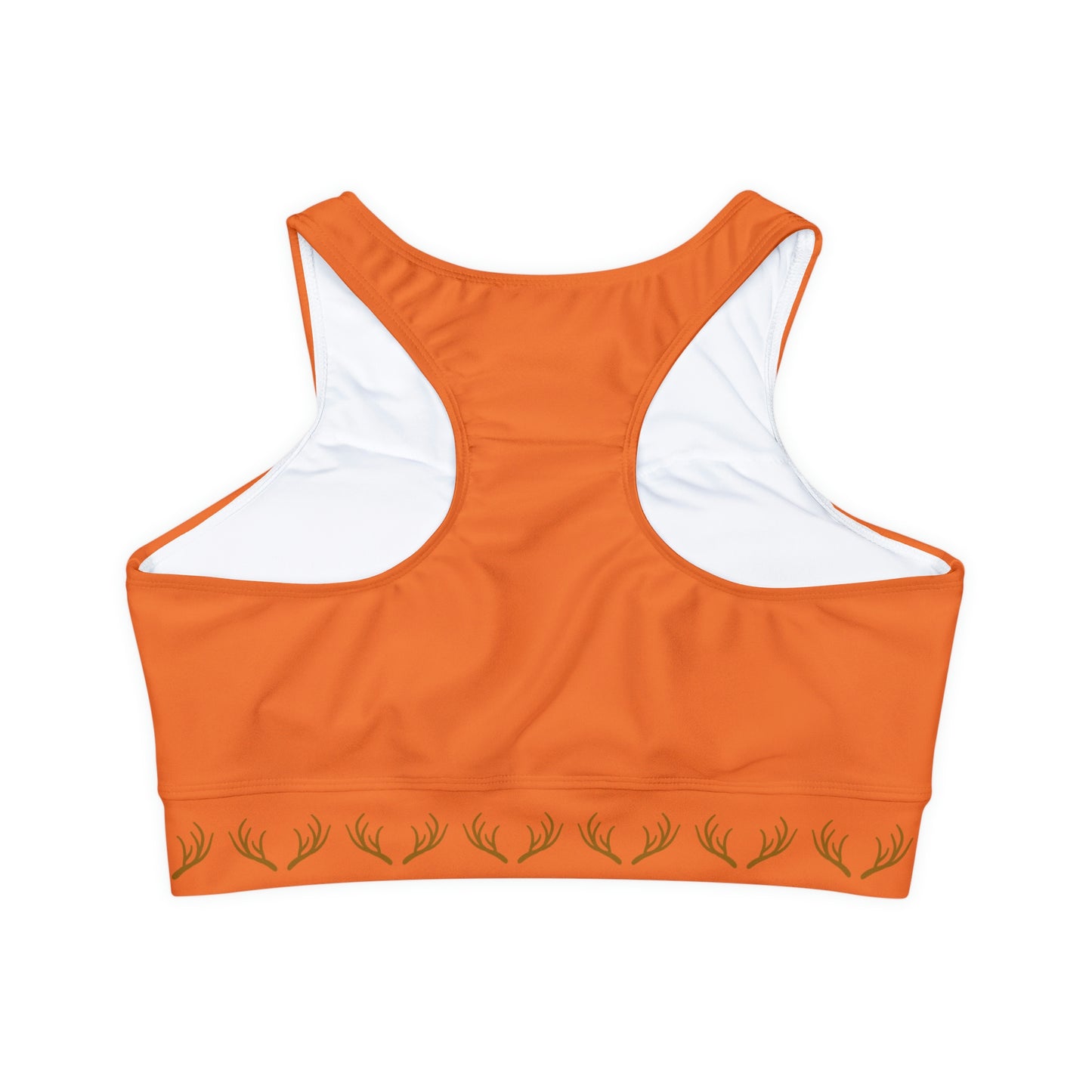 Take Me Huntin' - Hunting Theme with Antlers - Fully Lined, Padded Sports Bra - Orange