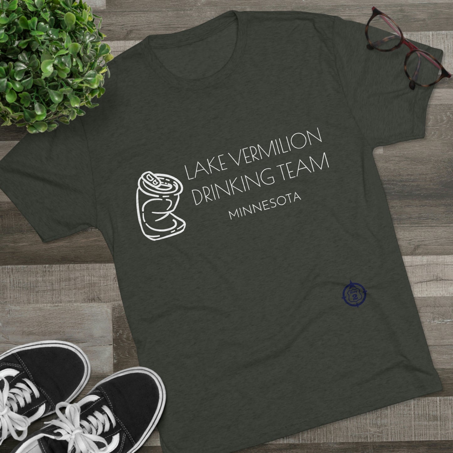 Lake Vermilion - Drinking Team - Crushed Can - White Graphic - Unisex Tri-Blend Crew Tee
