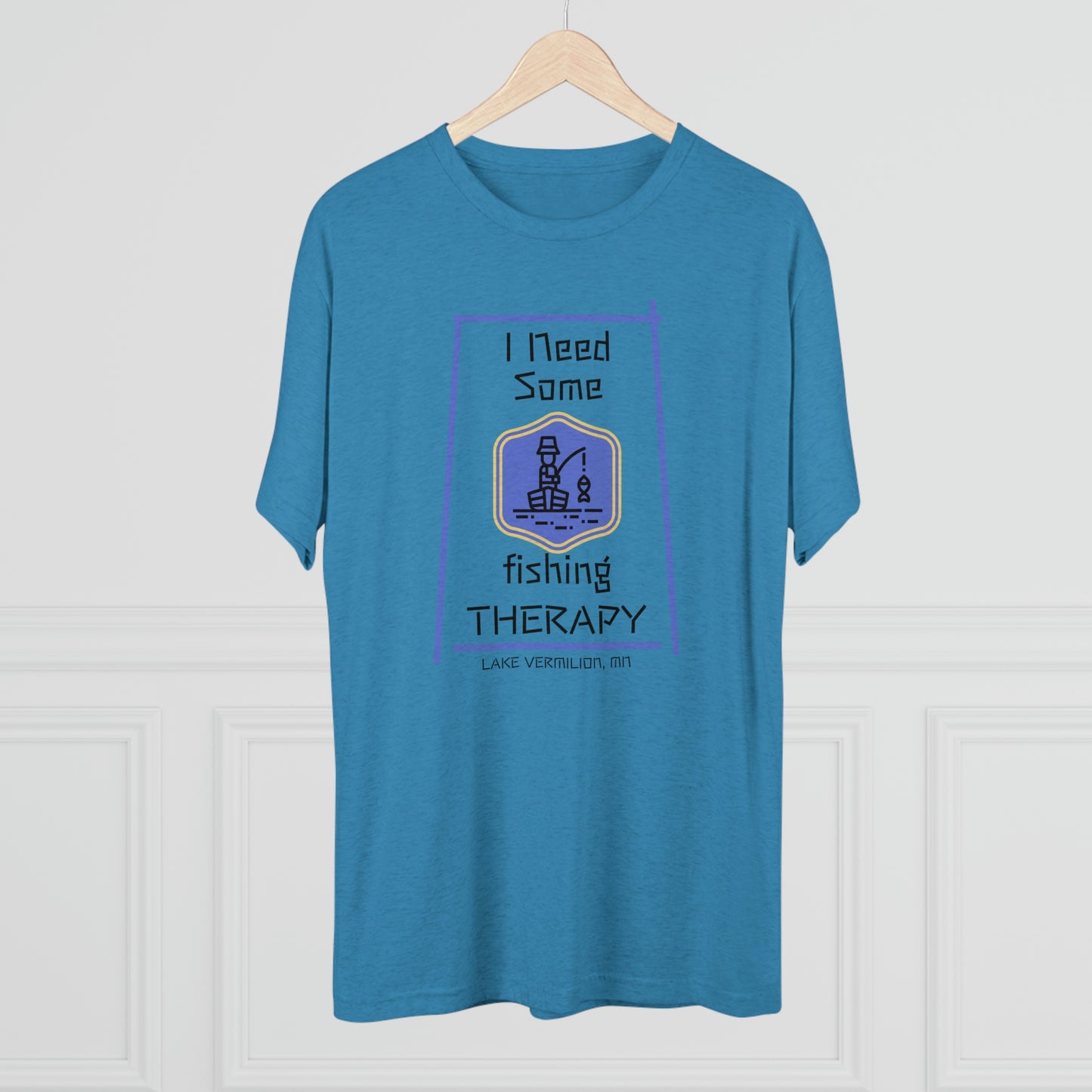 Fishing Therapy - Blue Accents - Lake Vermilion - Unisex Tri-Blend Crew Tee