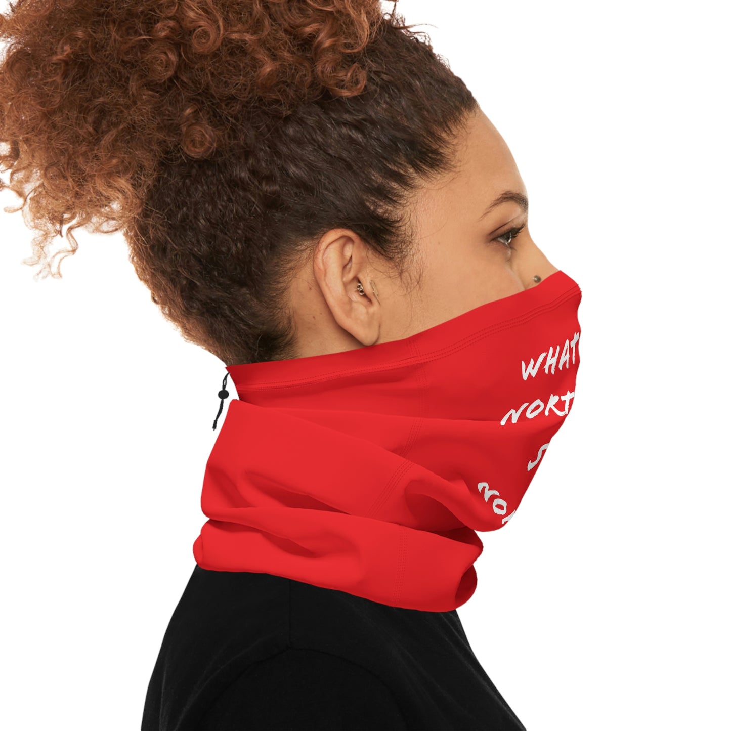 Cool Weather  - North of Hwy 2 - Pattern - Fishing / Snowmobiling Winter Neck Gaiter With Drawstring - Red