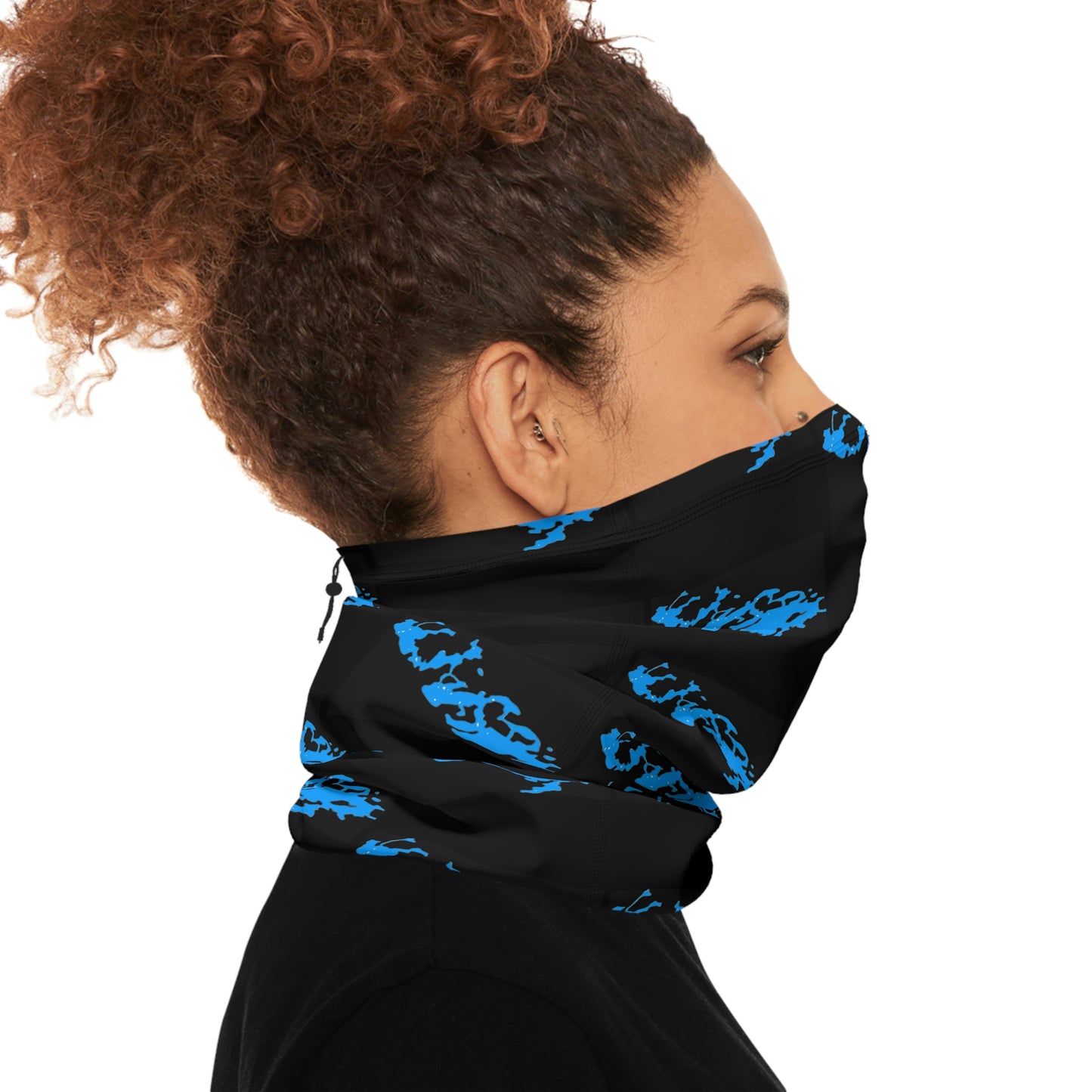 Cool Weather  - Lake Vermilion - MN - Pattern - Fishing / Snowmobiling Winter Neck Gaiter With Drawstring - Black