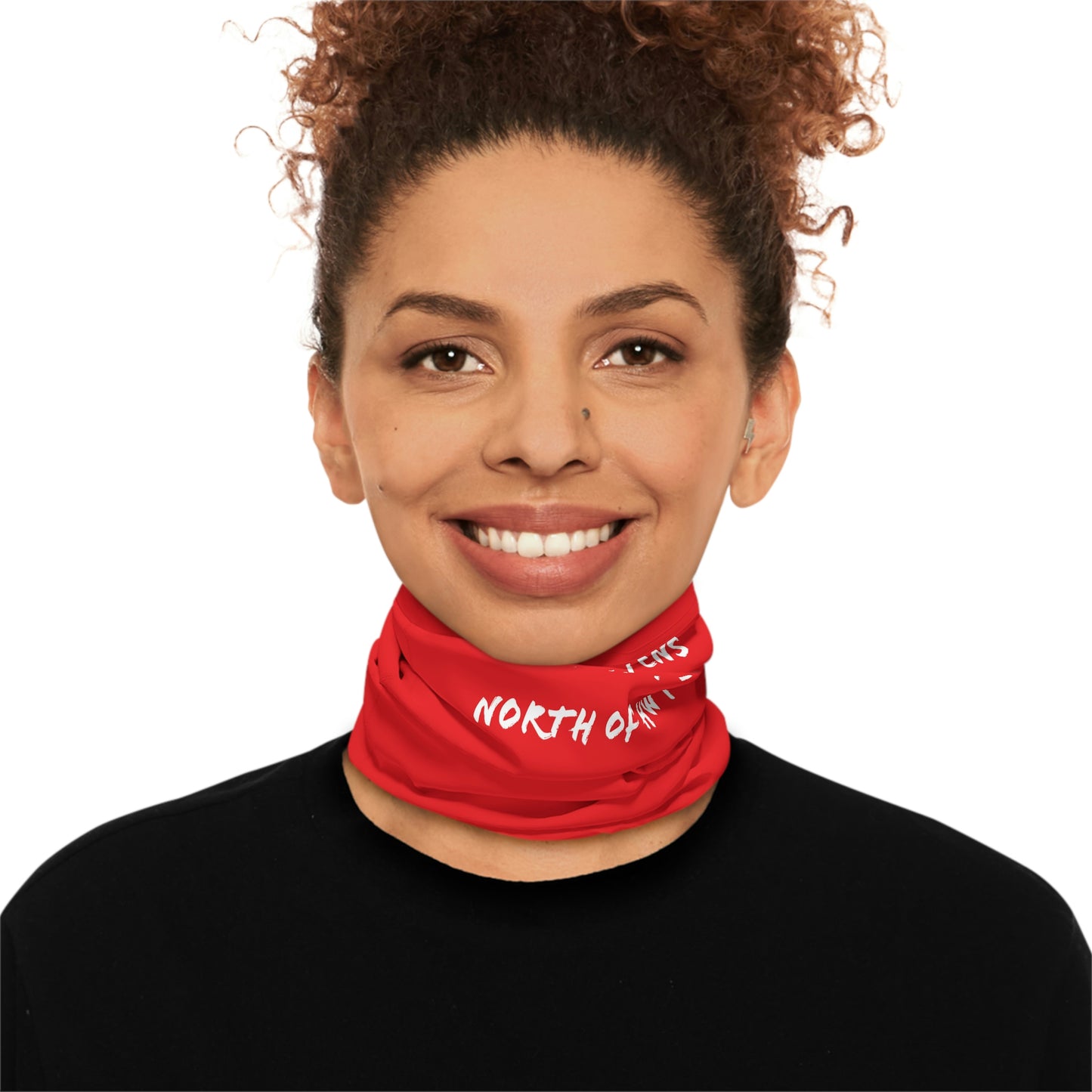 Cool Weather  - North of Hwy 2 - Pattern - Fishing / Snowmobiling Winter Neck Gaiter With Drawstring - Red