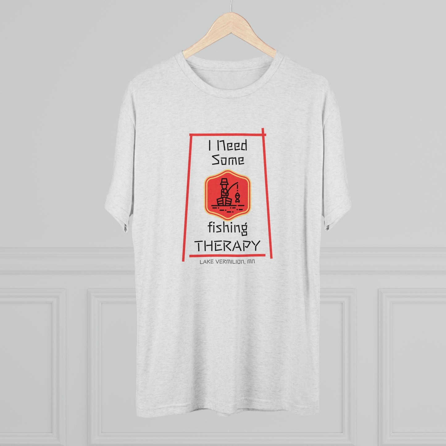 Fishing Therapy - Red Accents - Lake Vermilion - Unisex Tri-Blend Crew Tee
