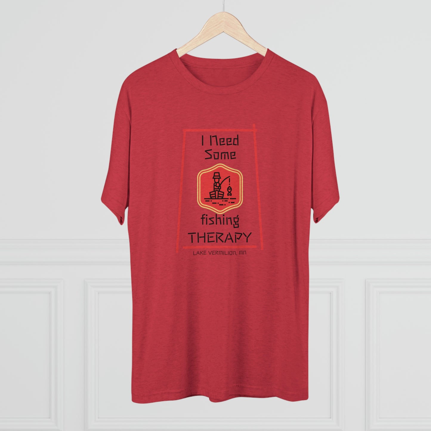 Fishing Therapy - Red Accents - Lake Vermilion - Unisex Tri-Blend Crew Tee