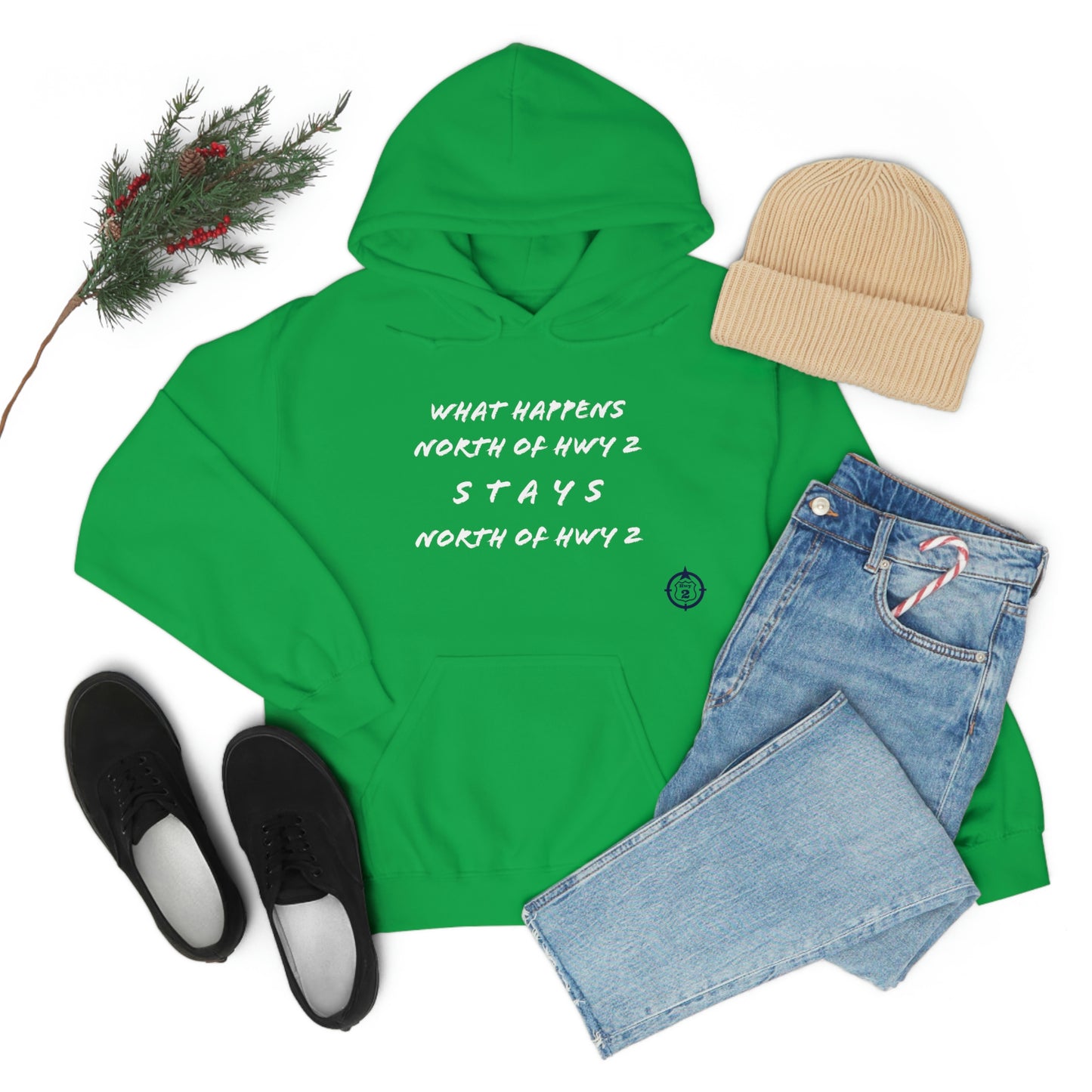 What Happens North of Hwy 2 Stays North of Hwy 2 - Unisex Heavy Blend™ Hooded Sweatshirt