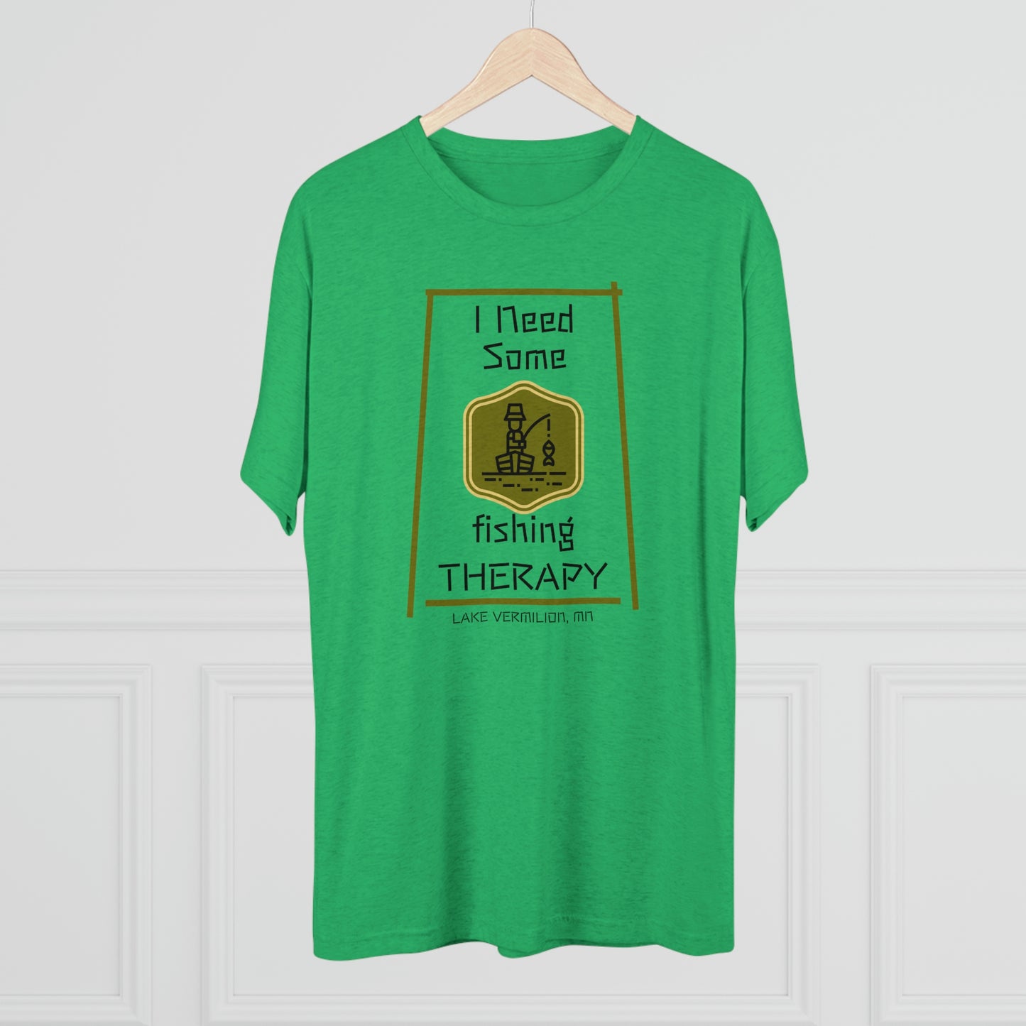 Fishing Therapy - Green Accents - Lake Vermilion - Unisex Tri-Blend Crew Tee