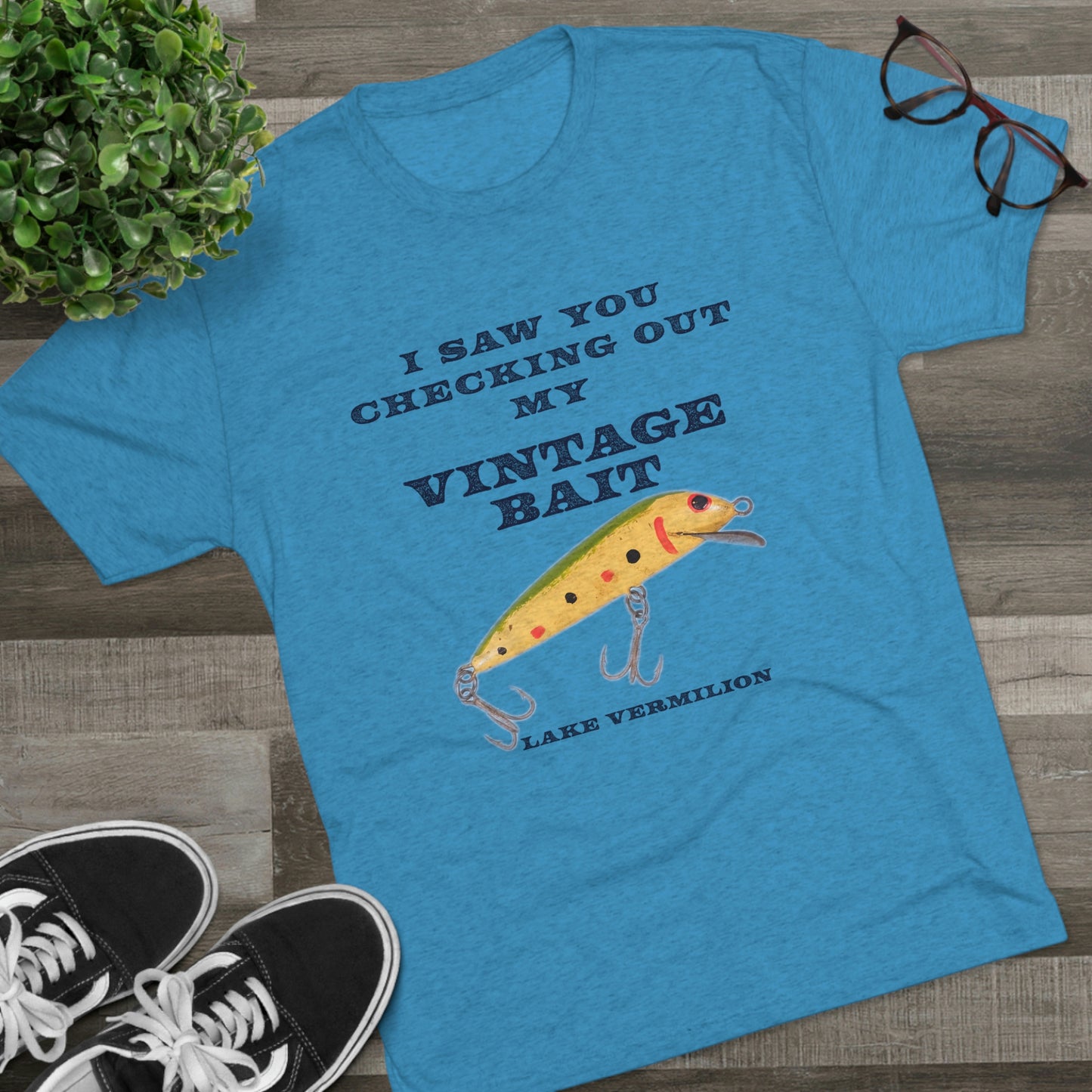 Checking Out My Vintage Bait - Lake Vermilion Fishing - Unisex Tri-Blend Crew Tee