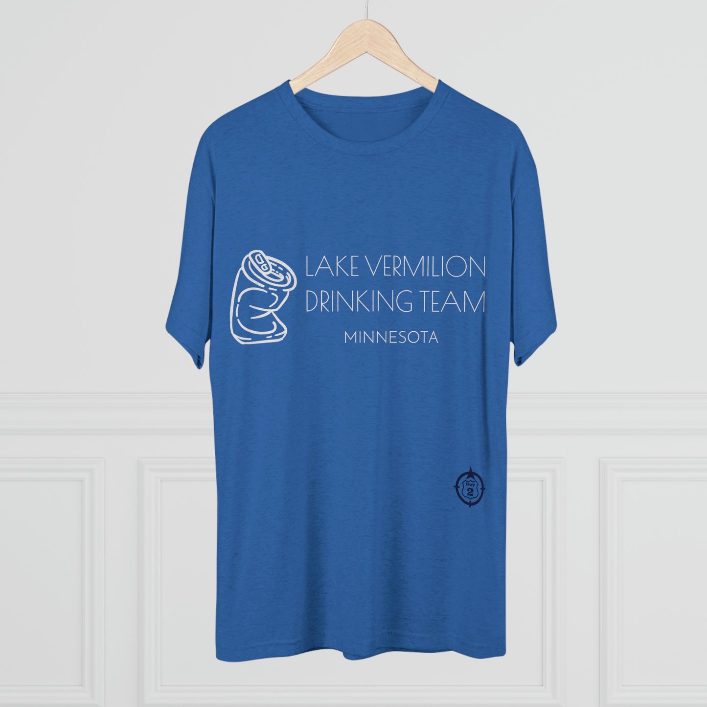 Lake Vermilion - Drinking Team - Crushed Can - White Graphic - Unisex Tri-Blend Crew Tee