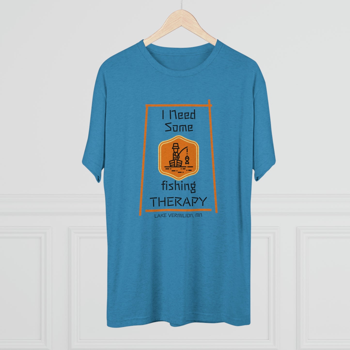 Fishing Therapy - Orange Accents - Lake Vermilion - Unisex Tri-Blend Crew Tee