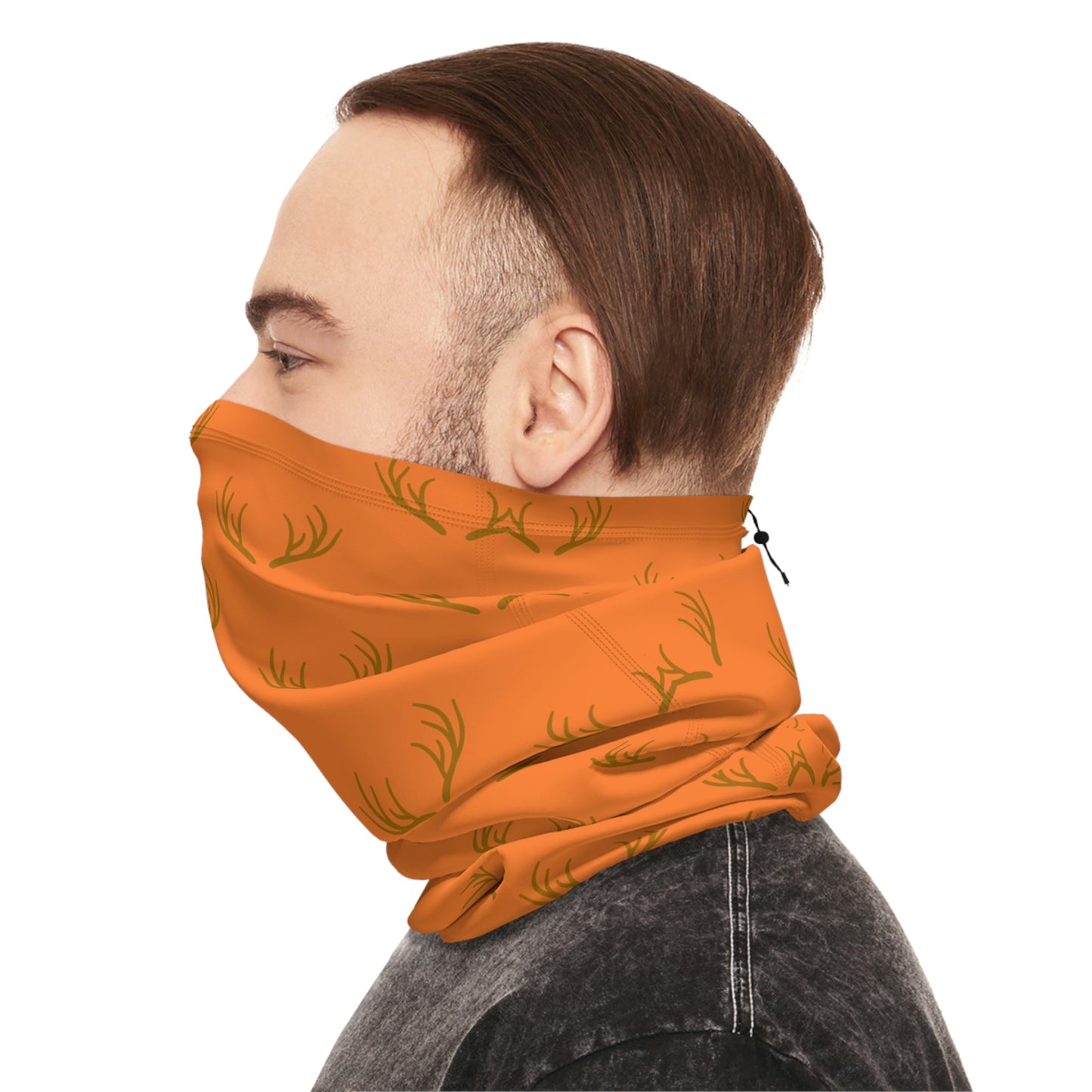 Cool Weather  - Antler - Pattern - Fishing / Snowmobiling / Hunting Winter Neck Gaiter With Drawstring - Orange
