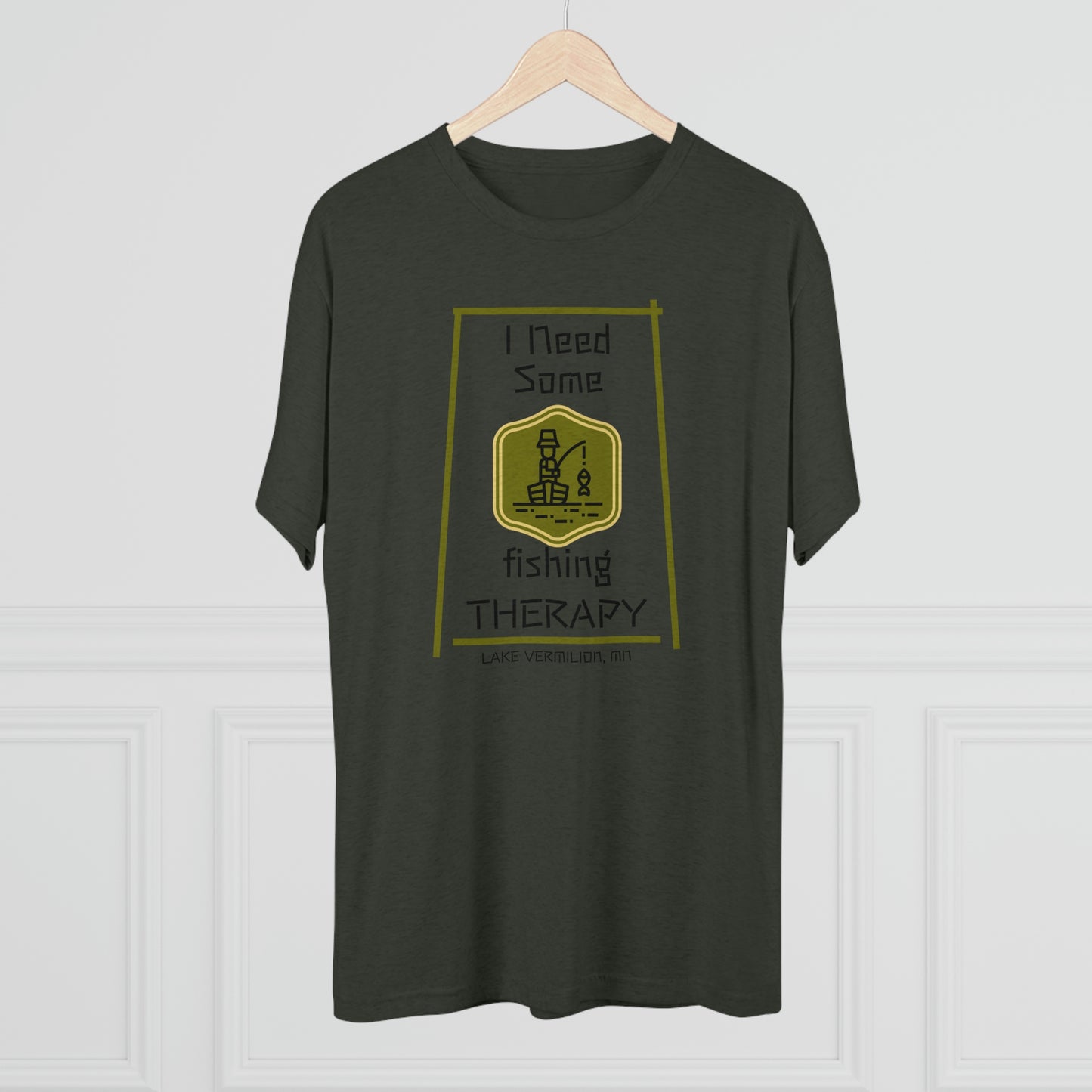 Fishing Therapy - Green Accents - Lake Vermilion - Unisex Tri-Blend Crew Tee