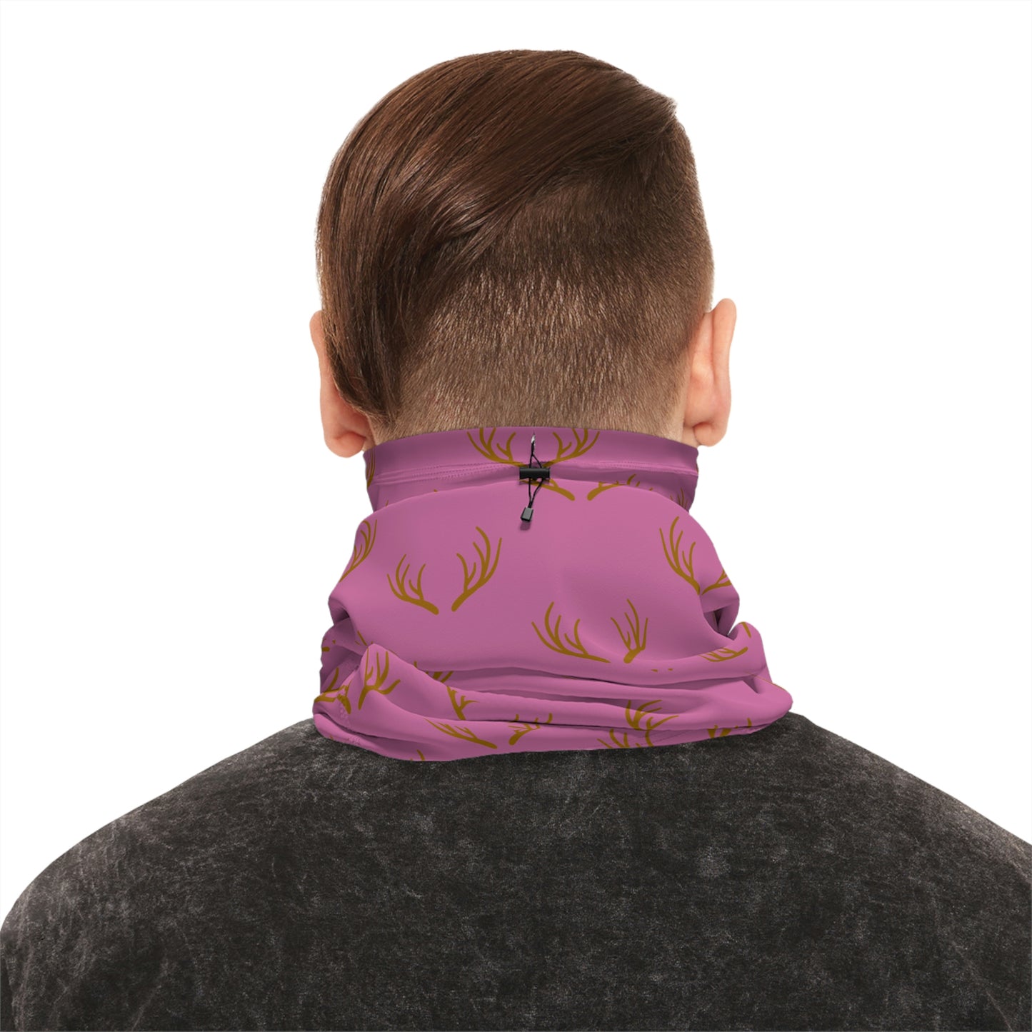 Cool Weather  - Antler - Pattern - Fishing / Snowmobiling / Hunting Winter Neck Gaiter With Drawstring - Pink