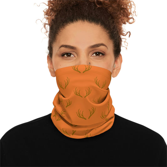 Cool Weather  - Antler - Pattern - Fishing / Snowmobiling / Hunting Winter Neck Gaiter With Drawstring - Orange