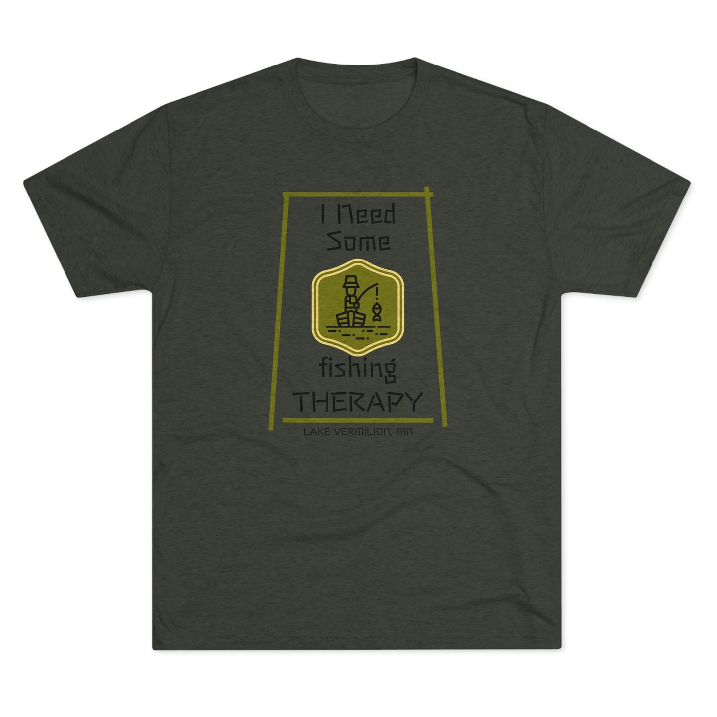 Fishing Therapy - Green Accents - Lake Vermilion - Unisex Tri-Blend Crew Tee
