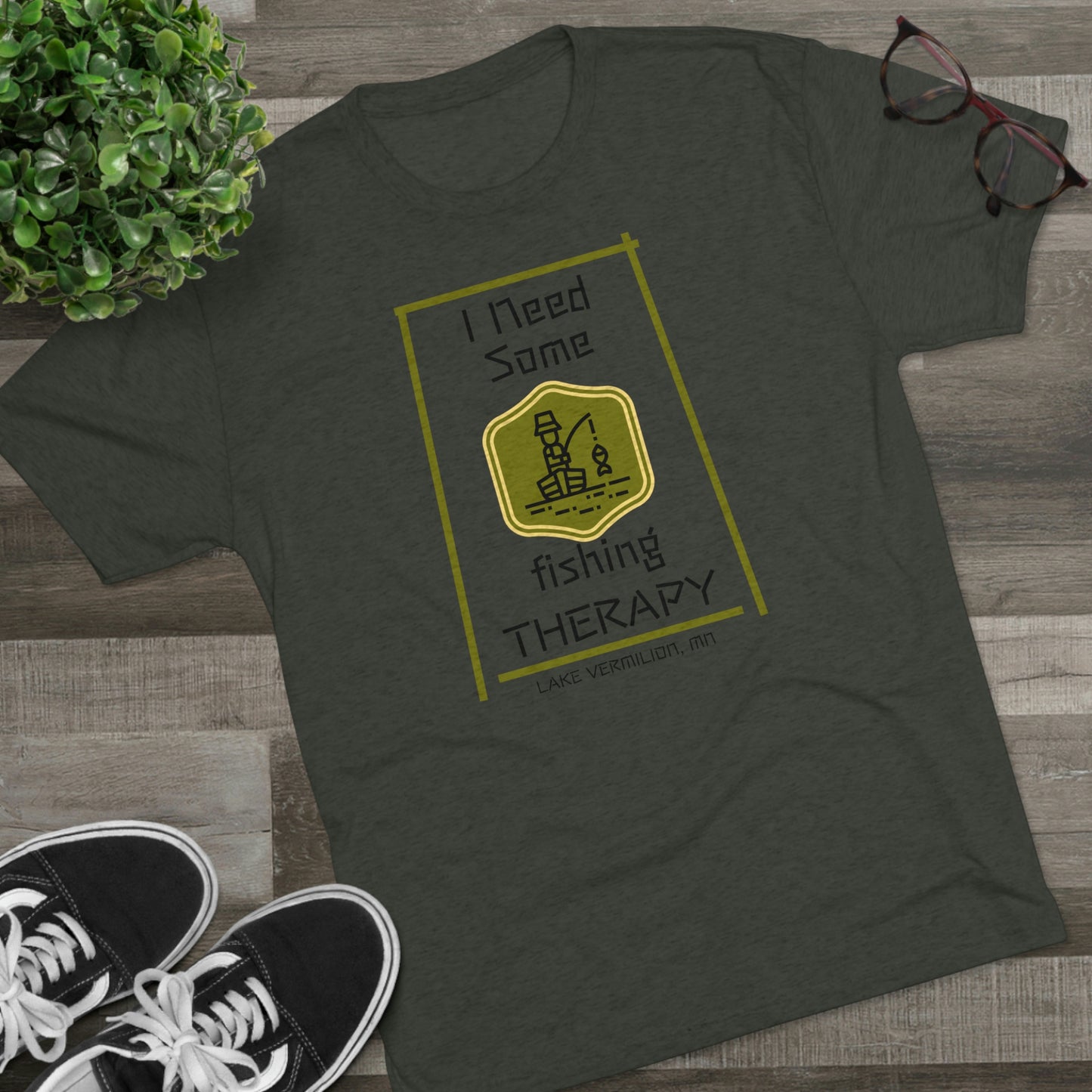 Fishing Therapy - Green Accents - Lake Vermilion - Unisex Tri-Blend Crew Tee