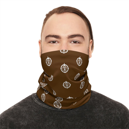 Cool Weather  - N o 2 - North of Hwy 2 - Pattern - Fishing / Snowmobiling Winter Neck Gaiter With Drawstring - Brown