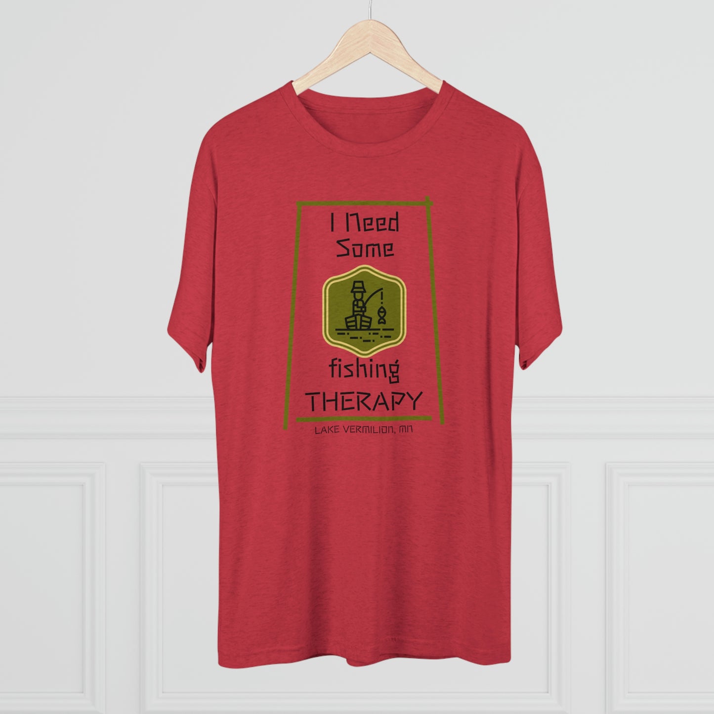 Fishing Therapy - Green Accents - Lake Vermilion - Unisex Tri-Blend Crew Tee