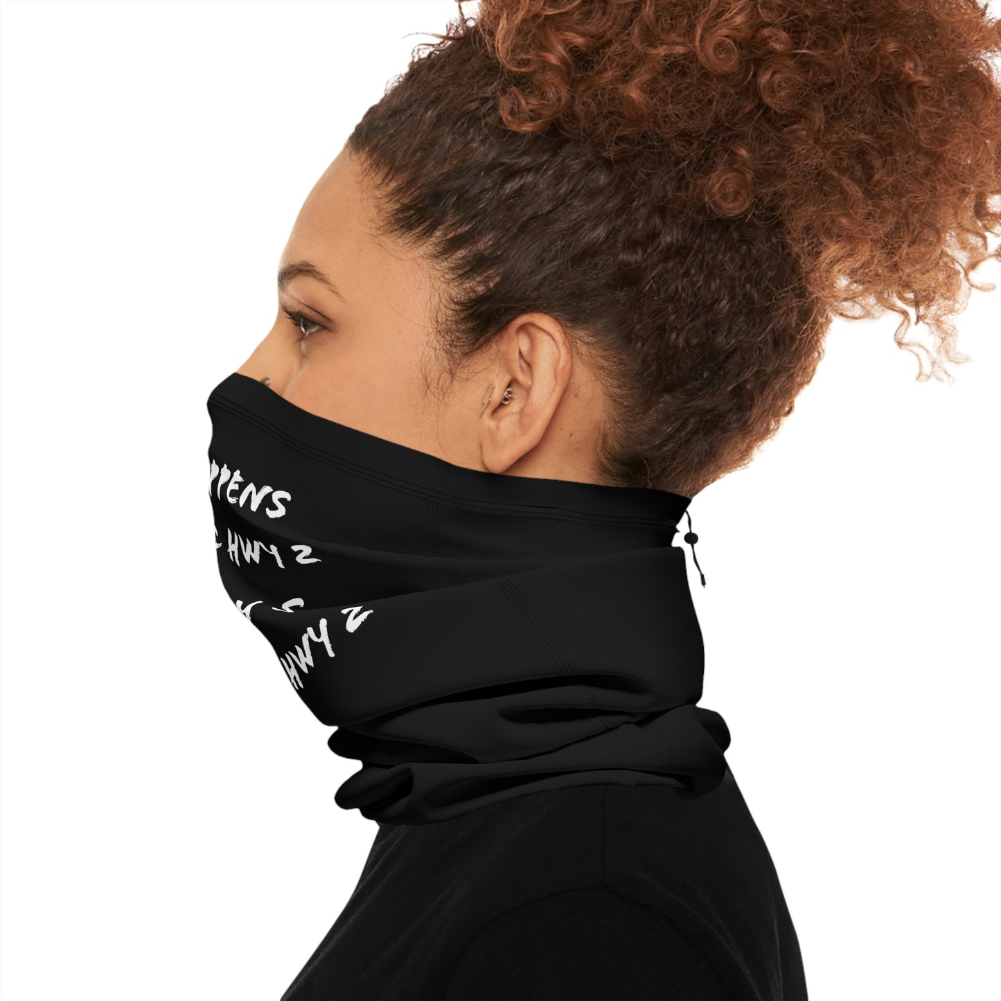 Cool Weather  - North of Hwy 2 - Pattern - Fishing / Snowmobiling Winter Neck Gaiter With Drawstring - Black