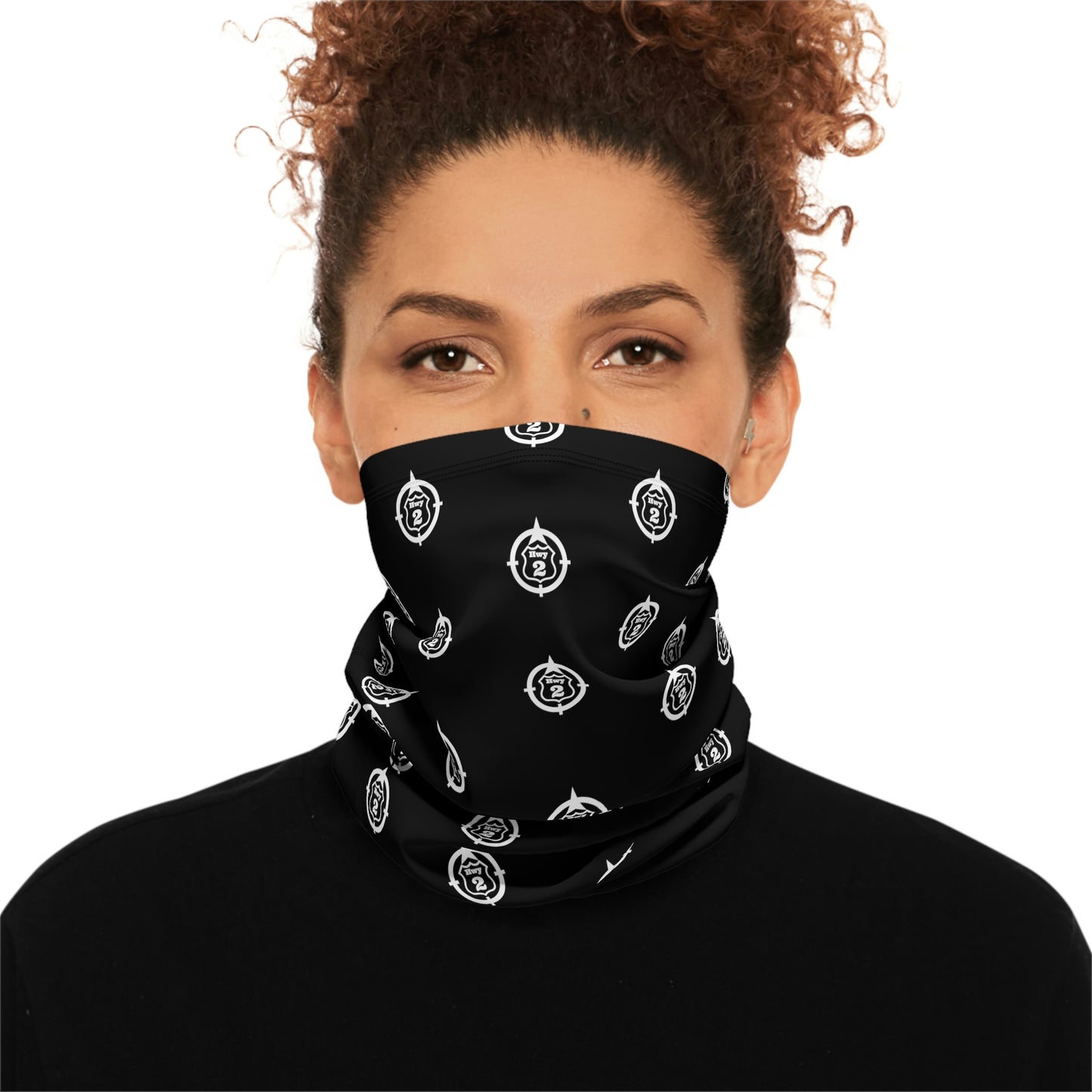 Cool Weather  - N o 2 - North of Hwy 2 - Pattern - Fishing / Snowmobiling Winter Neck Gaiter With Drawstring - Black