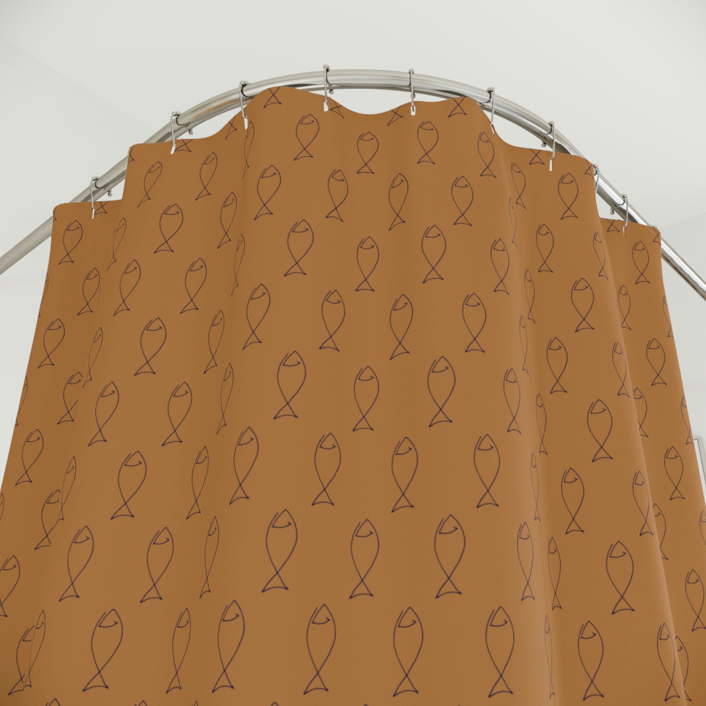 Fish - BROWN -  Polyester Shower Curtain