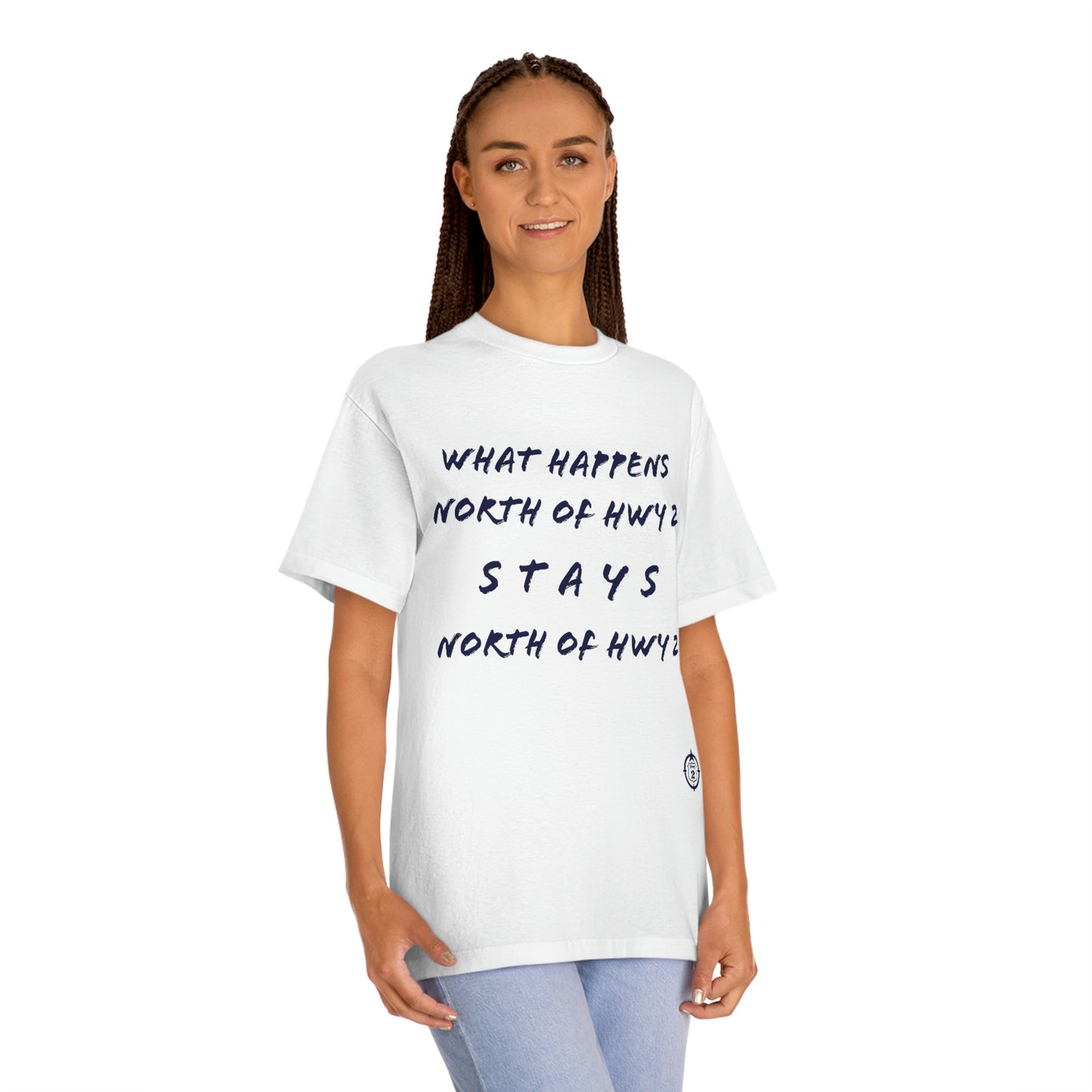 North of Hwy 2 - With Personalized Back - Unisex Classic Tee - Medium Weight Fabric
