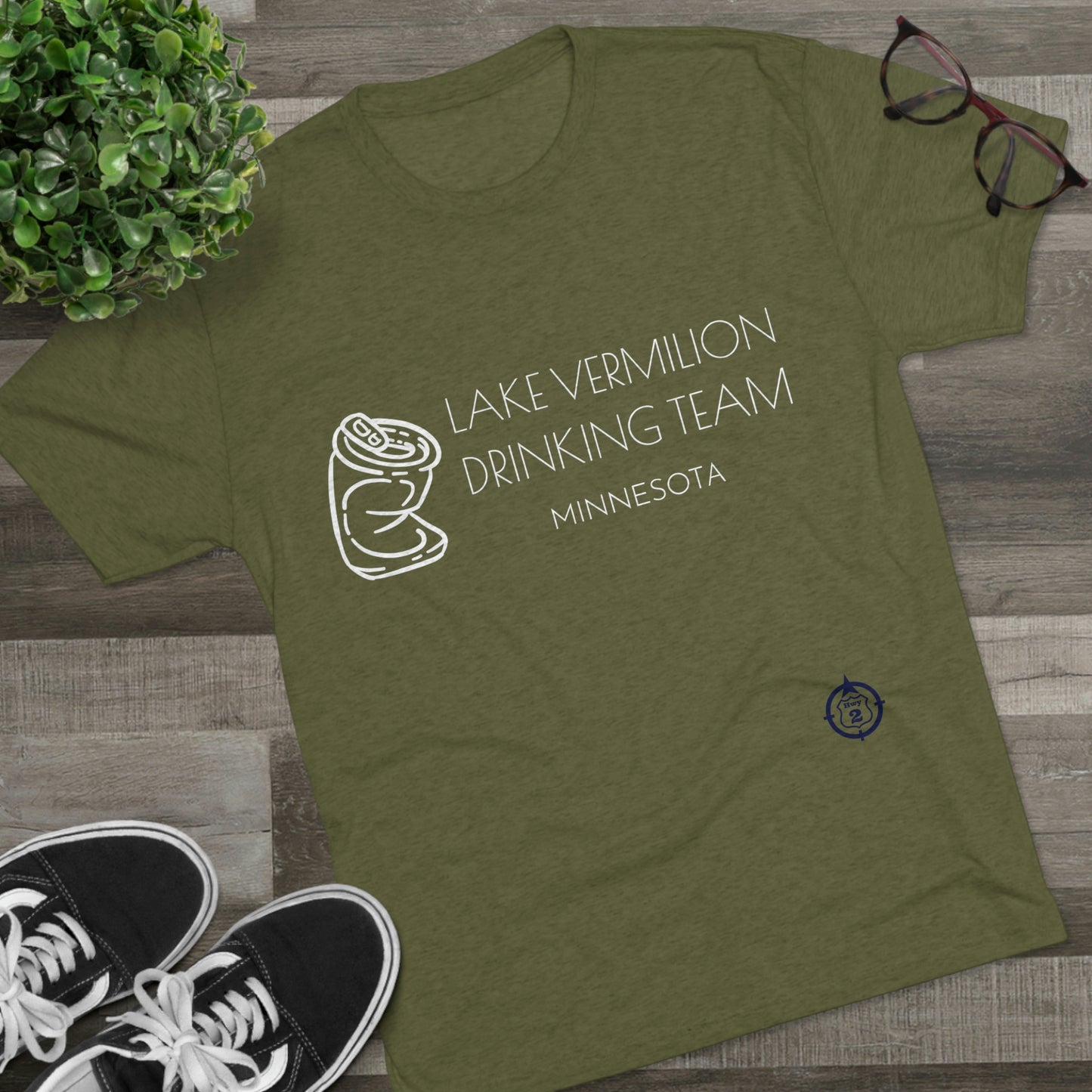 Lake Vermilion - Drinking Team - Crushed Can - White Graphic - Unisex Tri-Blend Crew Tee