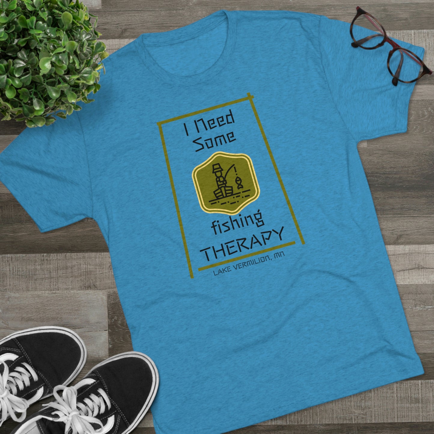 Fishing Therapy - Green Accents - Lake Vermilion - Unisex Tri-Blend Crew Tee