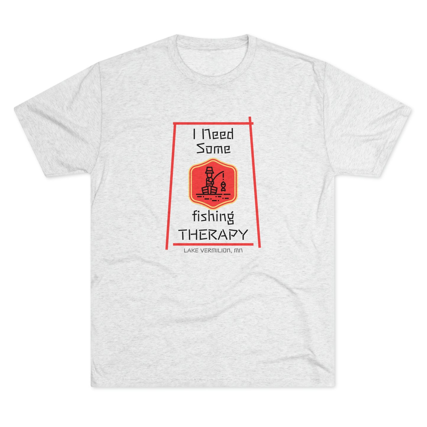 Fishing Therapy - Red Accents - Lake Vermilion - Unisex Tri-Blend Crew Tee