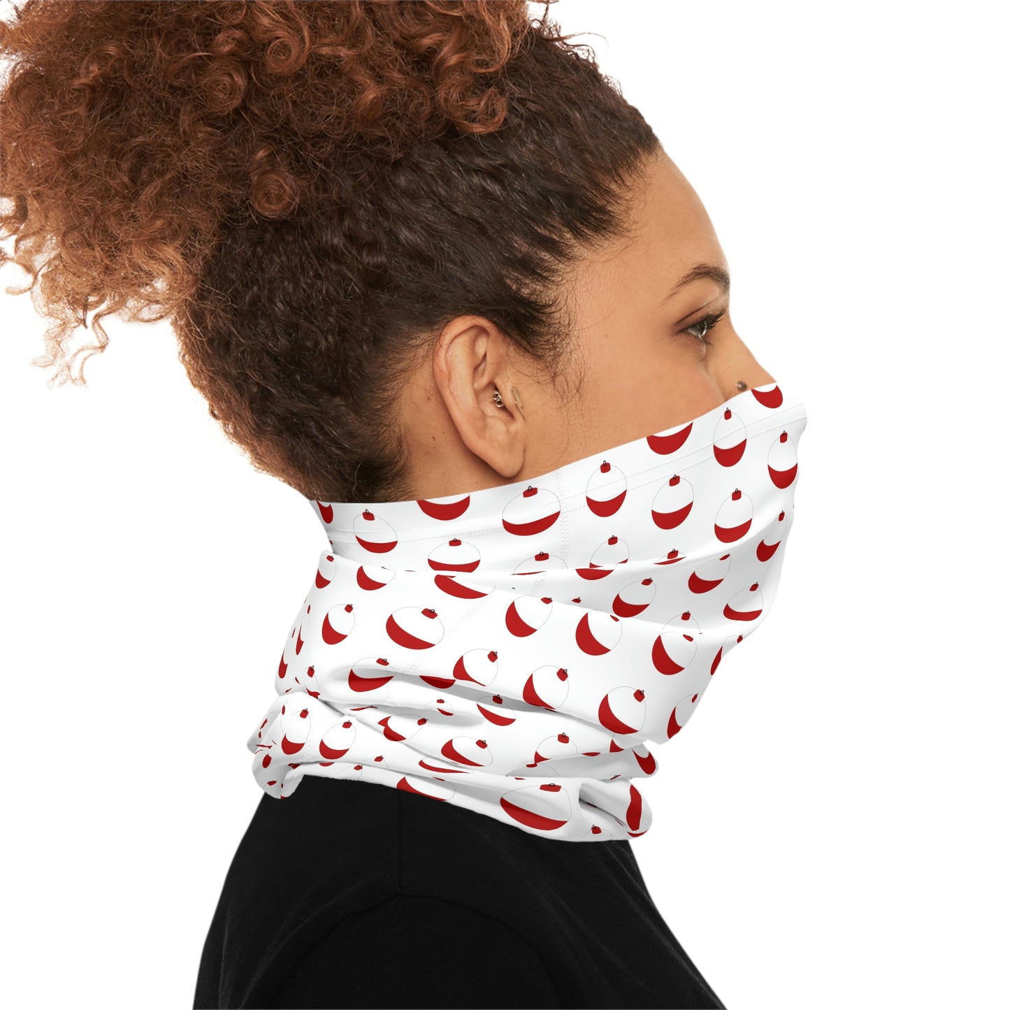 Summer Weather  -Traditional Red & White Bobber- Pattern - Fishing / Boating Lightweight Neck Gaiter - White