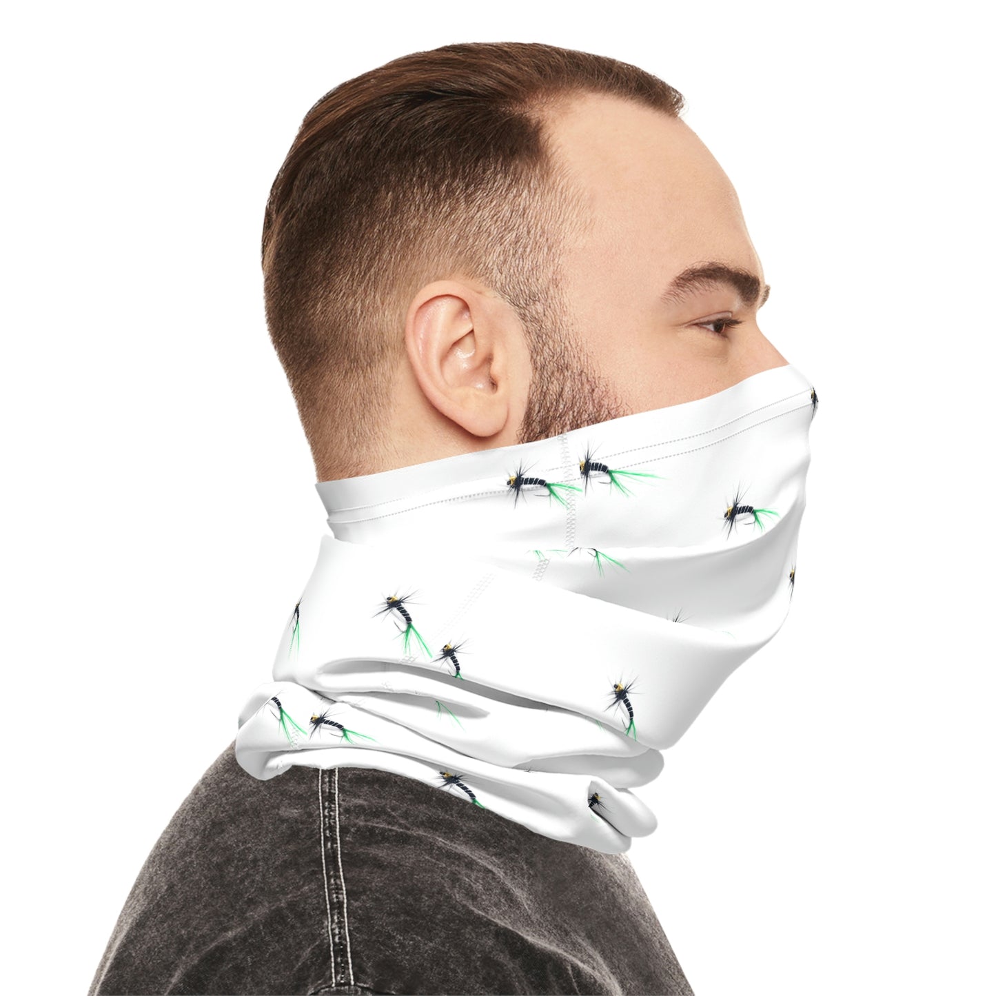 Summer Weather  - Fishing Lure - Fly - Pattern - Fishing / Boating Lightweight Neck Gaiter - White