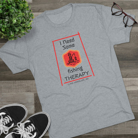 Fishing Therapy - Red Accents - Lake Vermilion - Unisex Tri-Blend Crew Tee