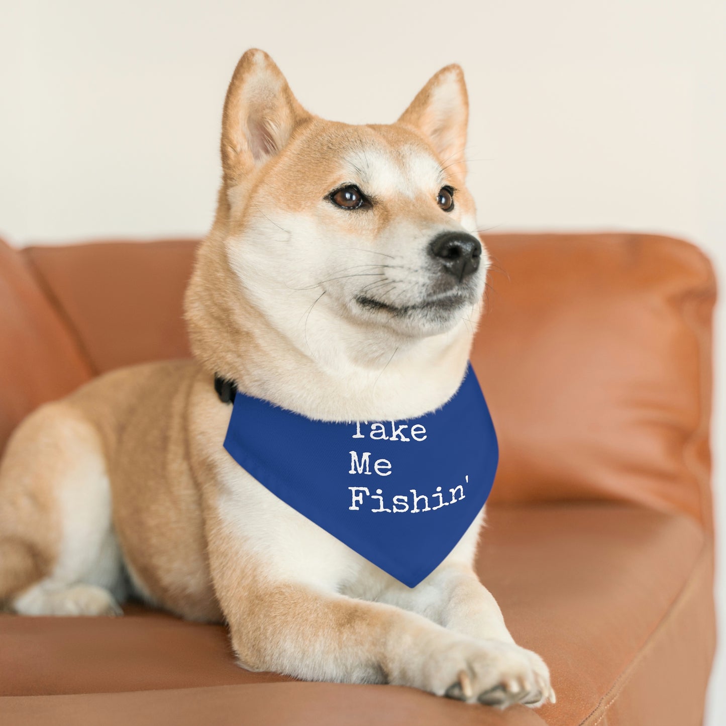Take Me Fishin' - Fishing / Cabin / Lake Theme - Pet Bandana Collar - Dark Blue