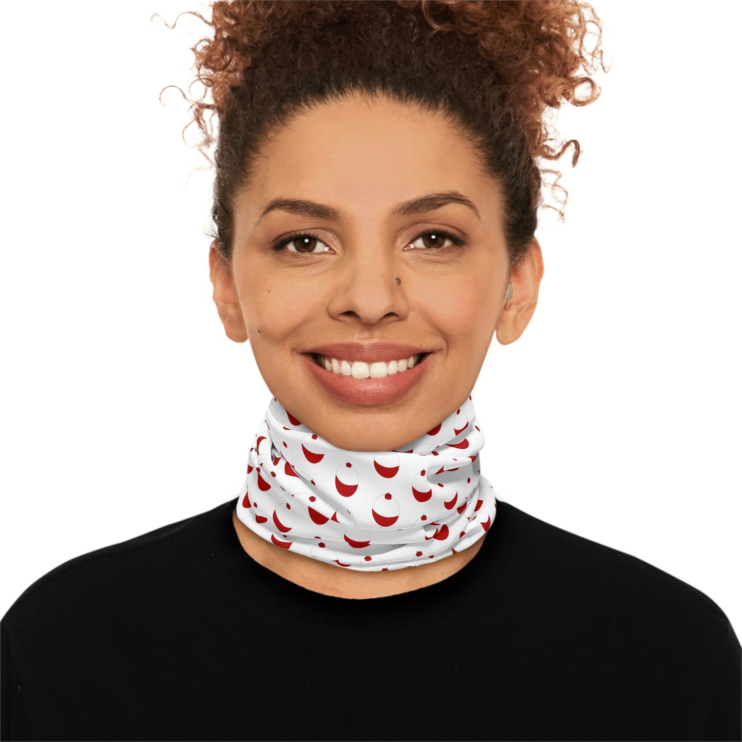 Summer Weather  -Traditional Red & White Bobber- Pattern - Fishing / Boating Lightweight Neck Gaiter - White