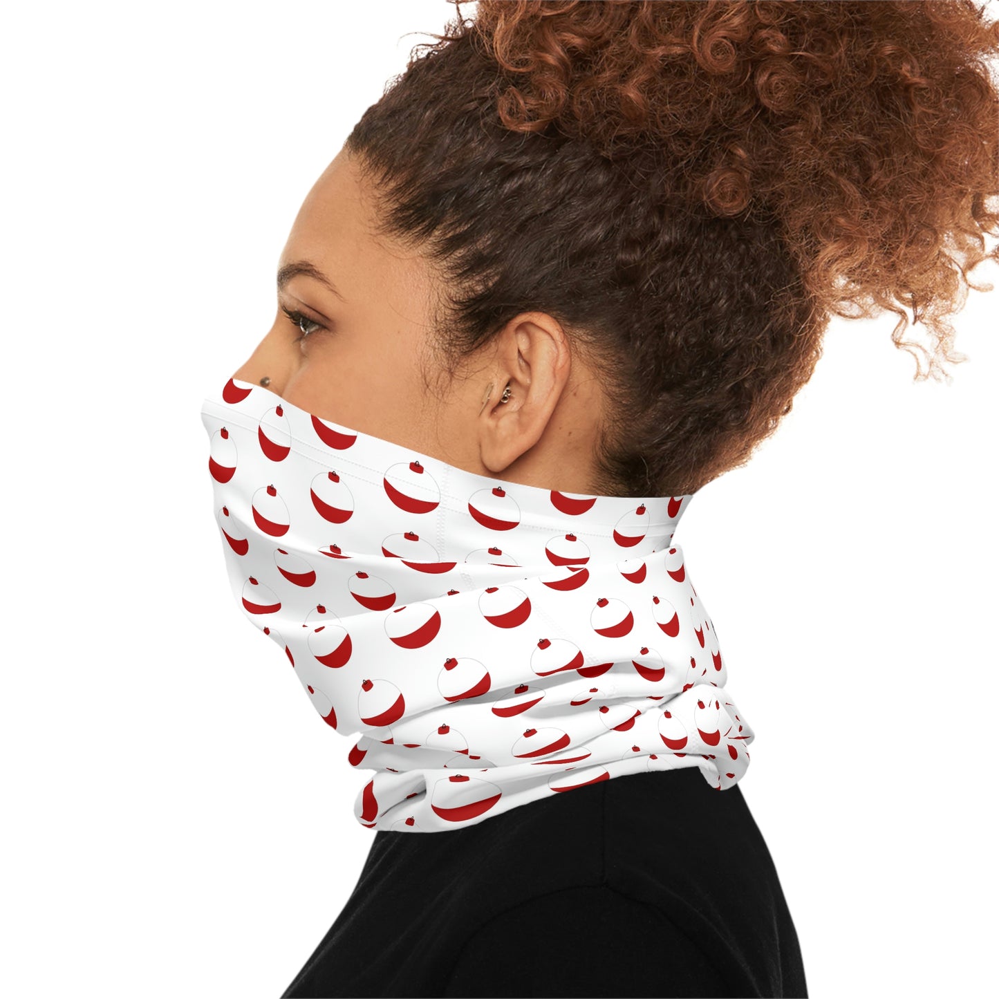 Summer Weather  -Traditional Red & White Bobber- Pattern - Fishing / Boating Lightweight Neck Gaiter - White