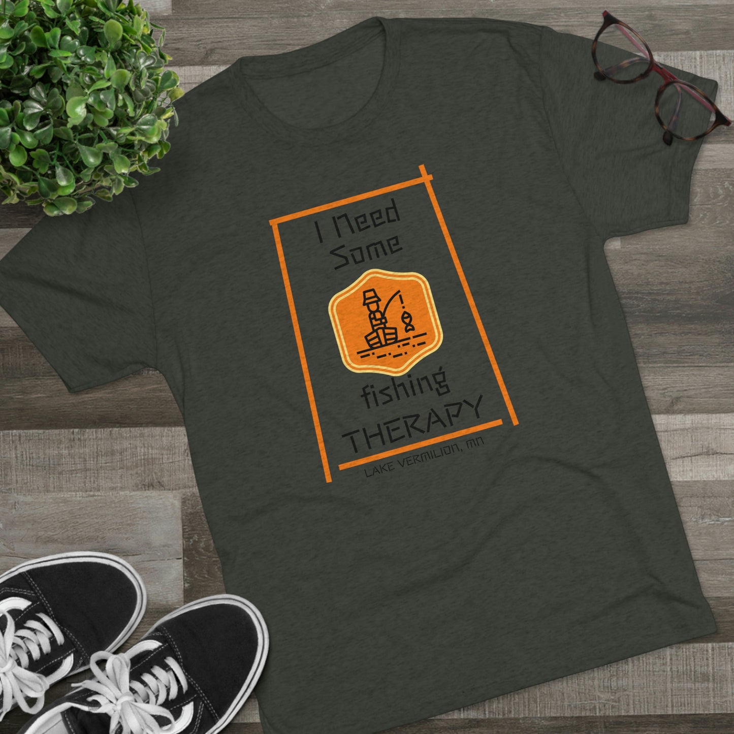 Fishing Therapy - Orange Accents - Lake Vermilion - Unisex Tri-Blend Crew Tee
