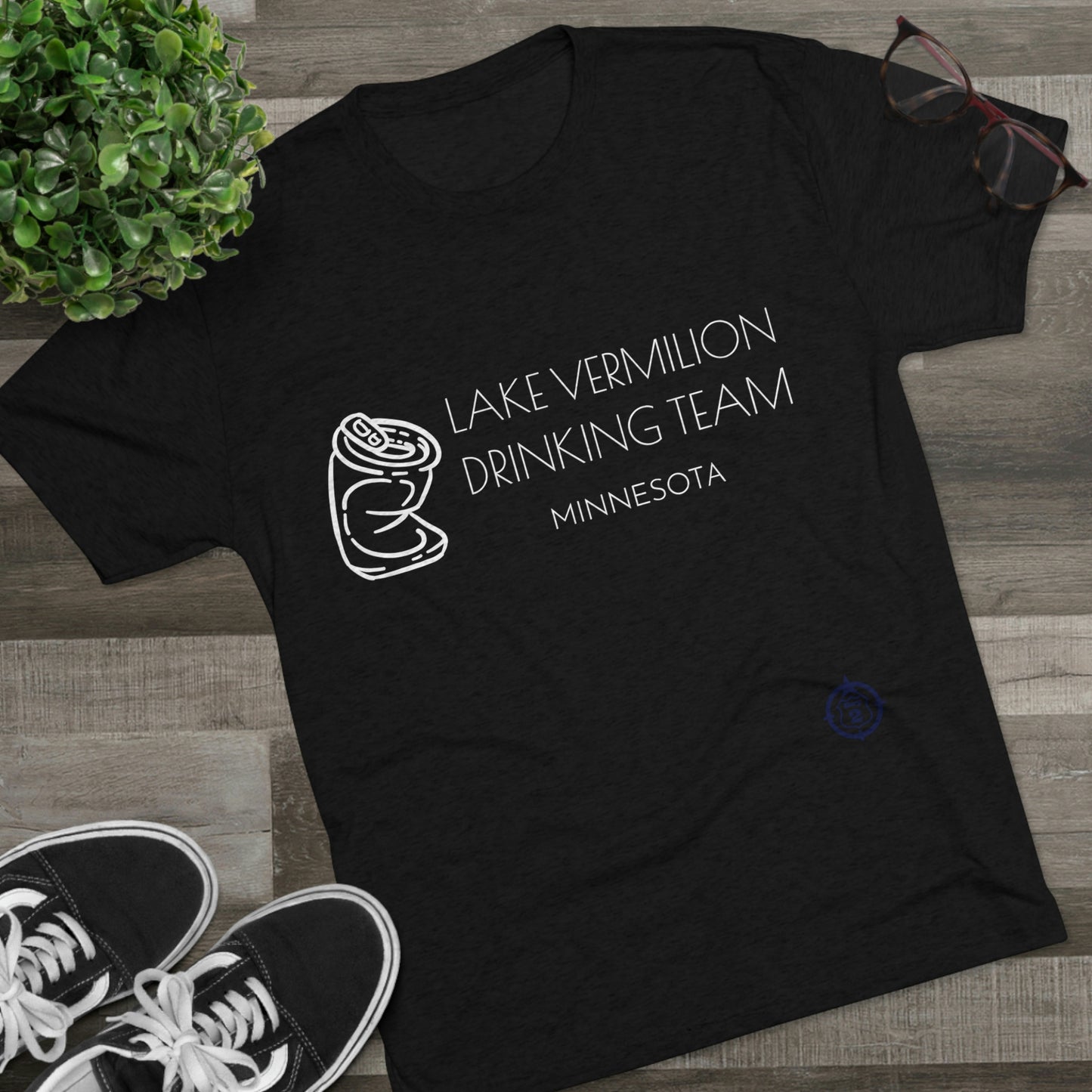 Lake Vermilion - Drinking Team - Crushed Can - White Graphic - Unisex Tri-Blend Crew Tee