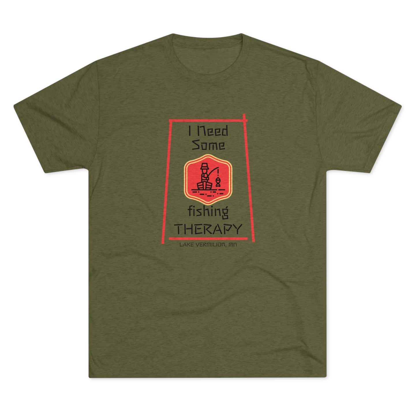 Fishing Therapy - Red Accents - Lake Vermilion - Unisex Tri-Blend Crew Tee
