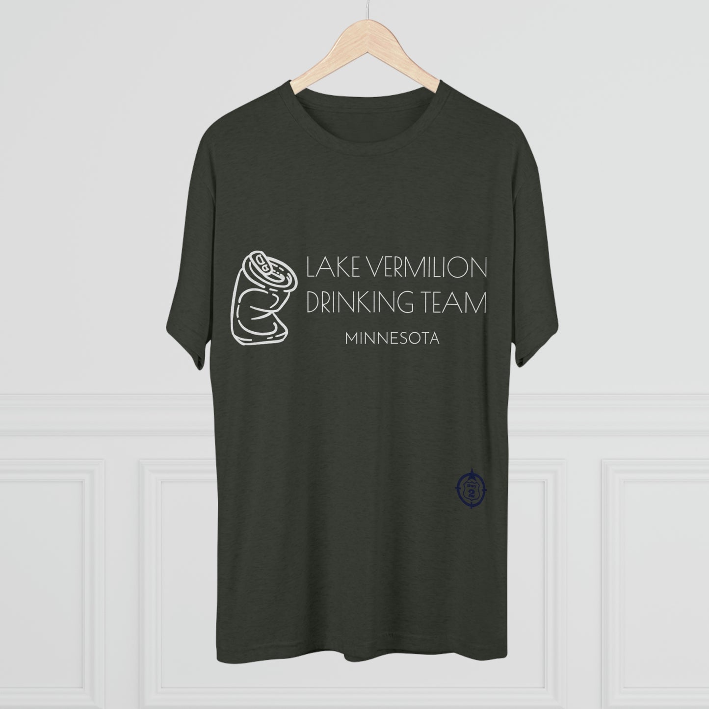 Lake Vermilion - Drinking Team - Crushed Can - White Graphic - Unisex Tri-Blend Crew Tee