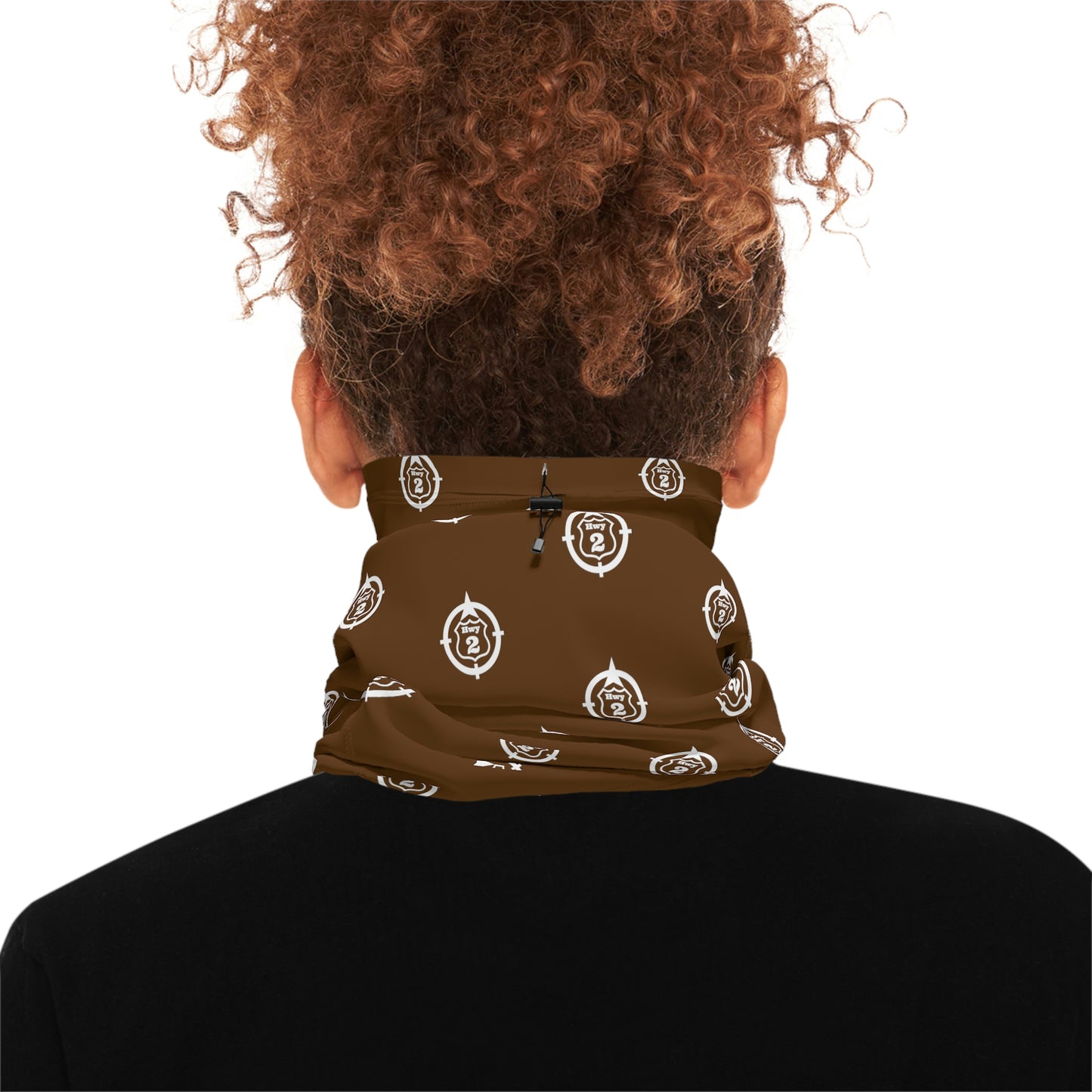 Cool Weather  - N o 2 - North of Hwy 2 - Pattern - Fishing / Snowmobiling Winter Neck Gaiter With Drawstring - Brown