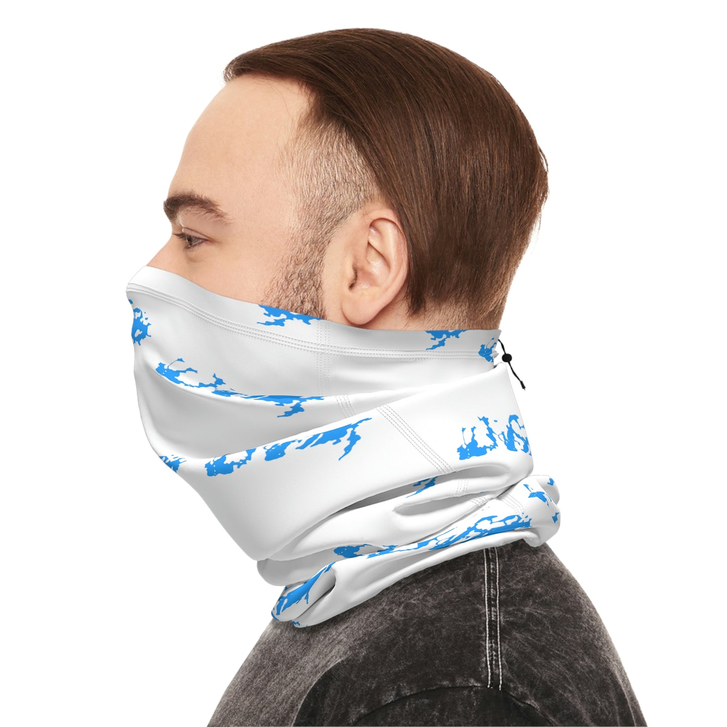 Cool Weather  - Lake Vermilion - MN - Pattern - Fishing / Snowmobiling Winter Neck Gaiter With Drawstring - White