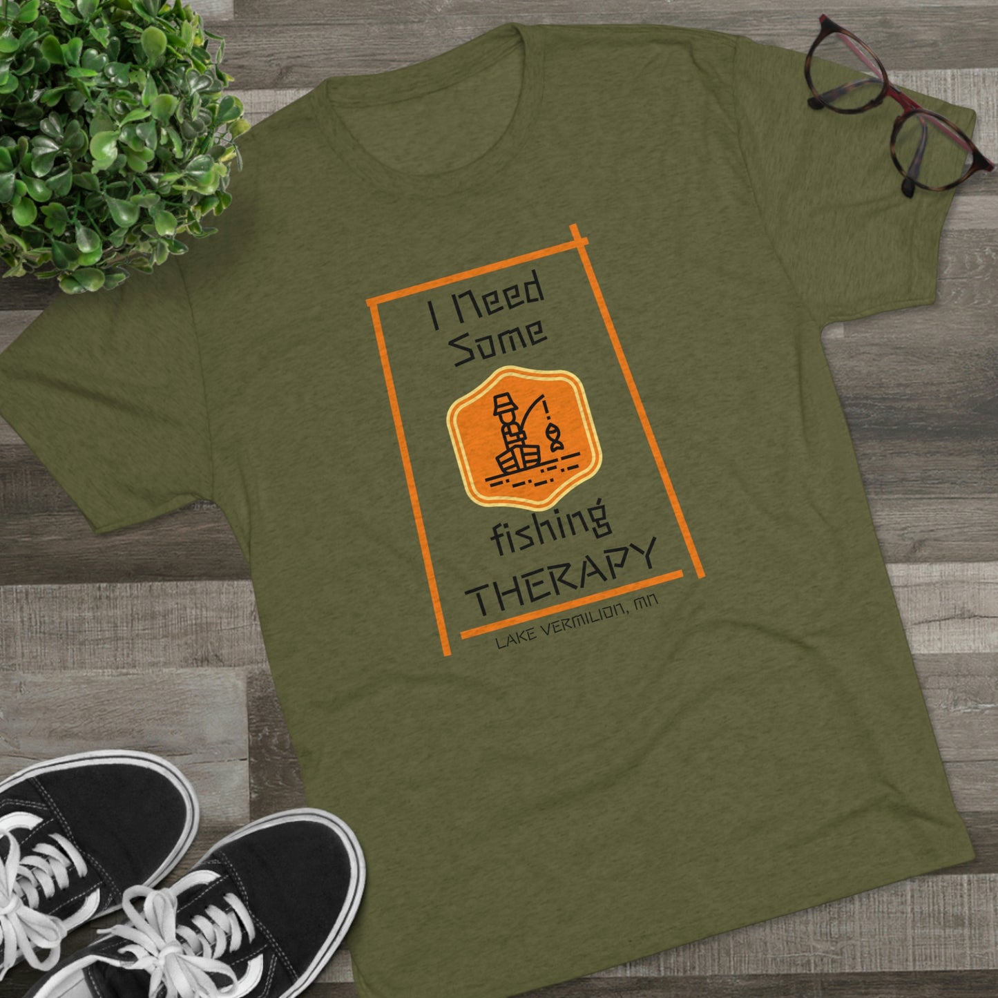 Fishing Therapy - Orange Accents - Lake Vermilion - Unisex Tri-Blend Crew Tee