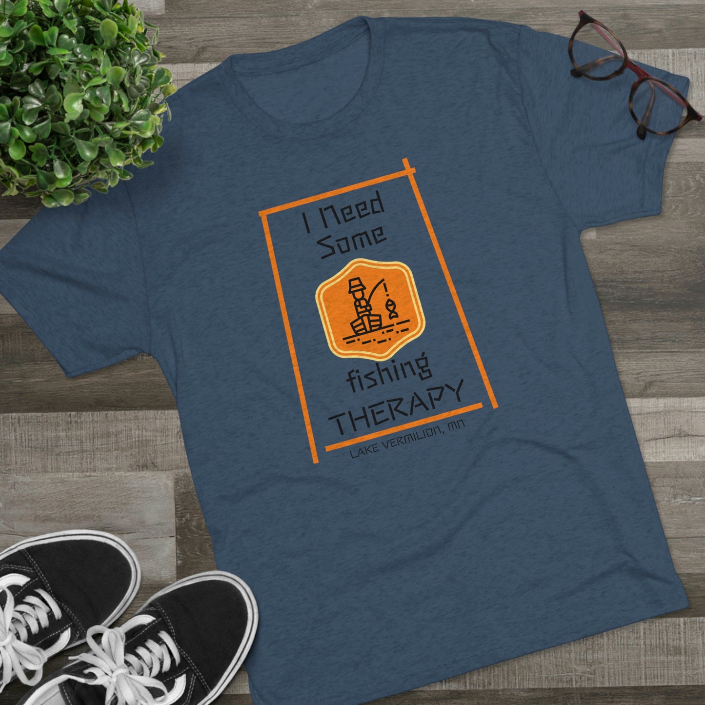 Fishing Therapy - Orange Accents - Lake Vermilion - Unisex Tri-Blend Crew Tee