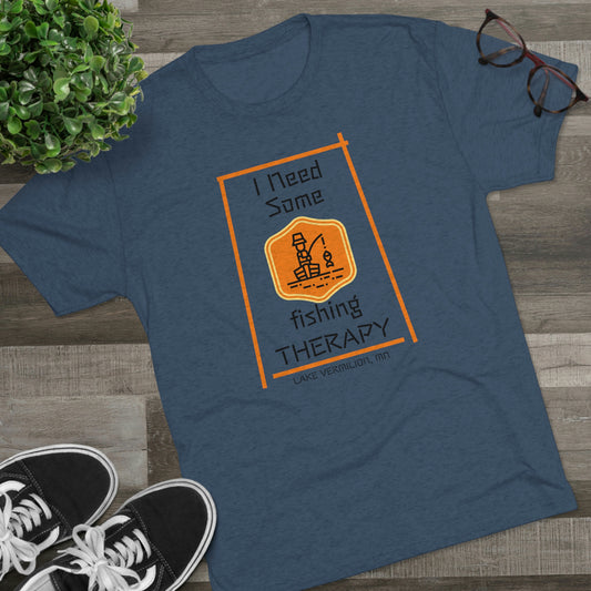 Fishing Therapy - Orange Accents - Lake Vermilion - Unisex Tri-Blend Crew Tee